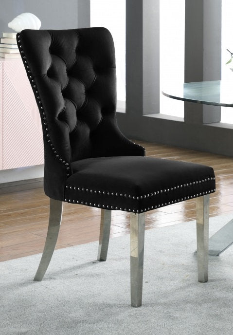 Luxury Black Velvet Dining Chairs with Stainless Steel Legs & Chrome Knocker - Set of 2 for Modern Home, Restaurant, or Wedding Decor