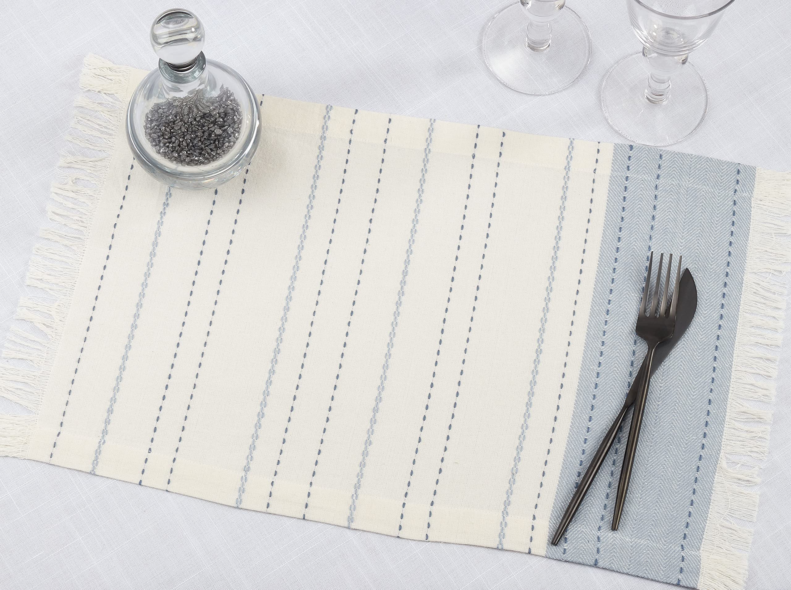 Premium Striped Dobby Placemats Set of 4 - Elegant Table Setting for Dining Room, Kitchen, and Holiday Decor - Washable & Durable Table Mats for Everyday Use