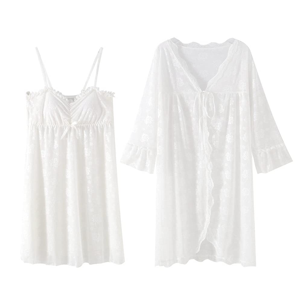 Sexy Women's Long Sleeve Lace Pajama Set - Strapless Bra & Nightgown 2-Piece Sleepwear for Summer & Autumn (White, Medium) | Comfortable Loungewear for Bedtime & Romantic Nights