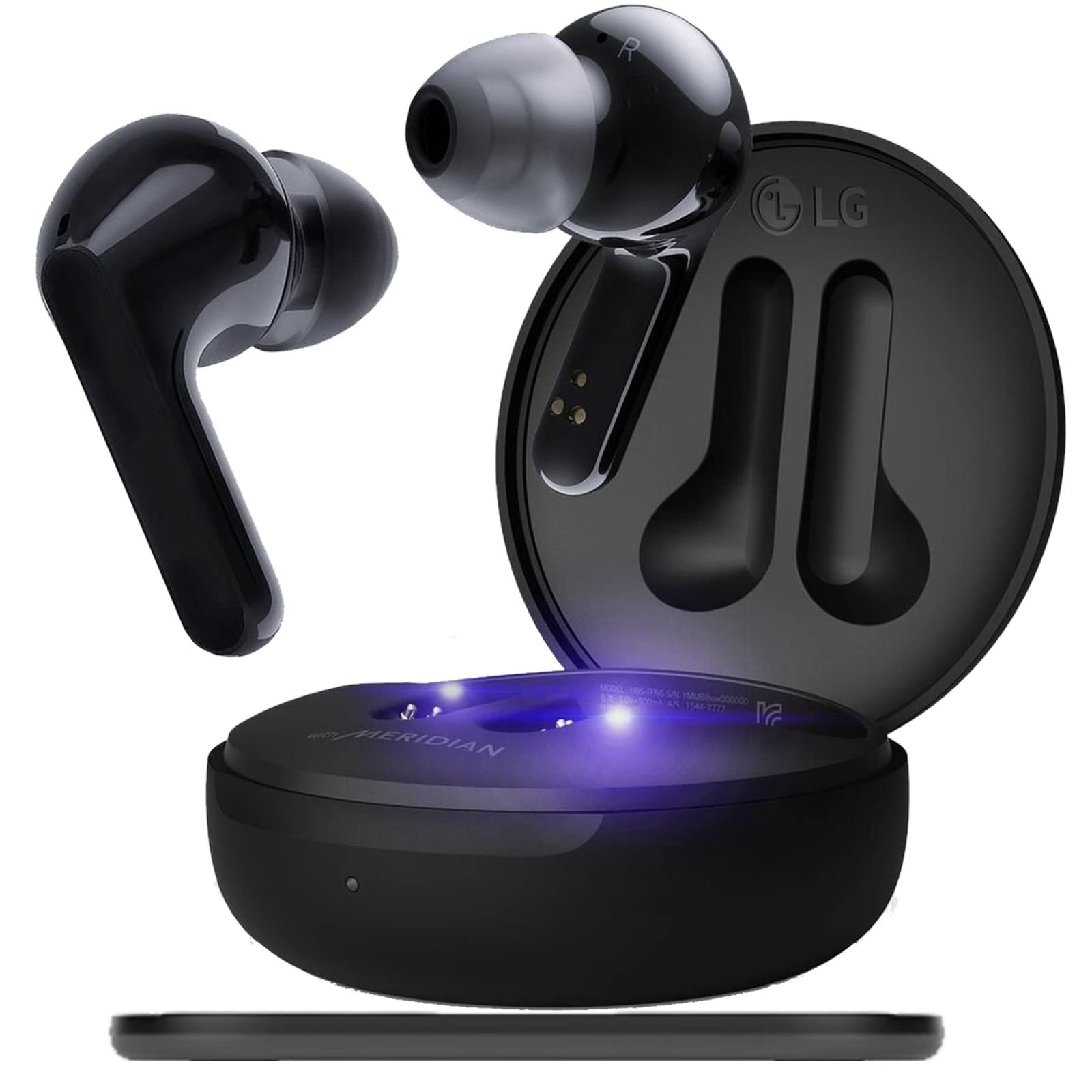 LG Tone FN6 Wireless Bluetooth Earbuds with Meridian Sound Technology & 10W Qi Wireless Fast Charging Pad - Perfect for Workouts, Commuting & Hands-Free Calls