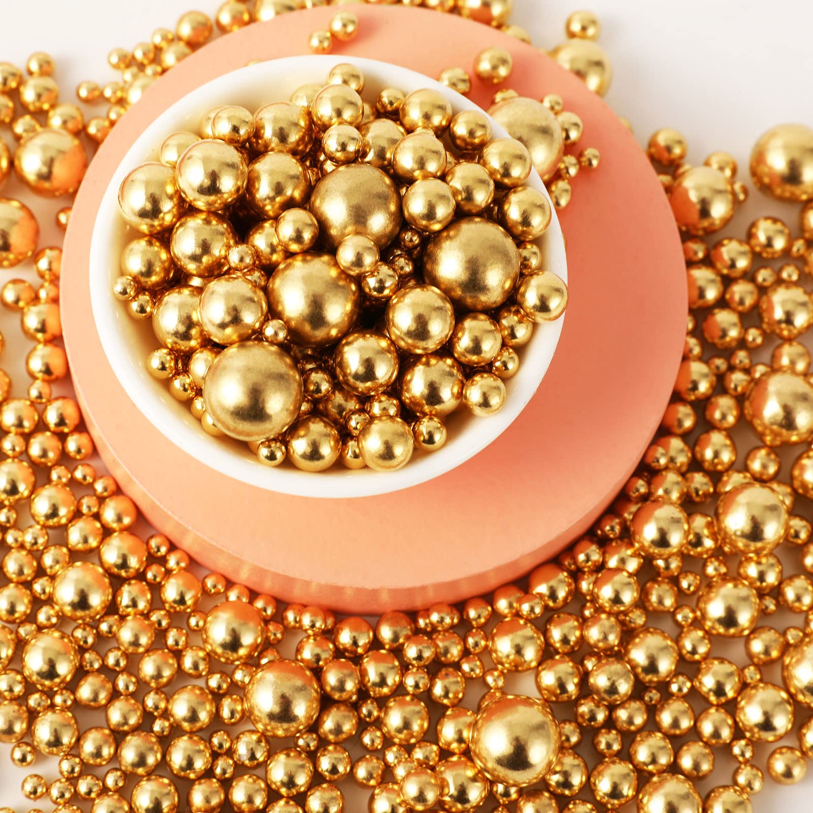 **Kasvan Gold Pearl Sugar Sprinkles - Edible Candy Pearls 130g/4.58 Oz for Cake, Cookie & Ice Cream Decorations - Mix Size Baking Decor - Perfect for Birthday, Wedding & Dessert Toppings**