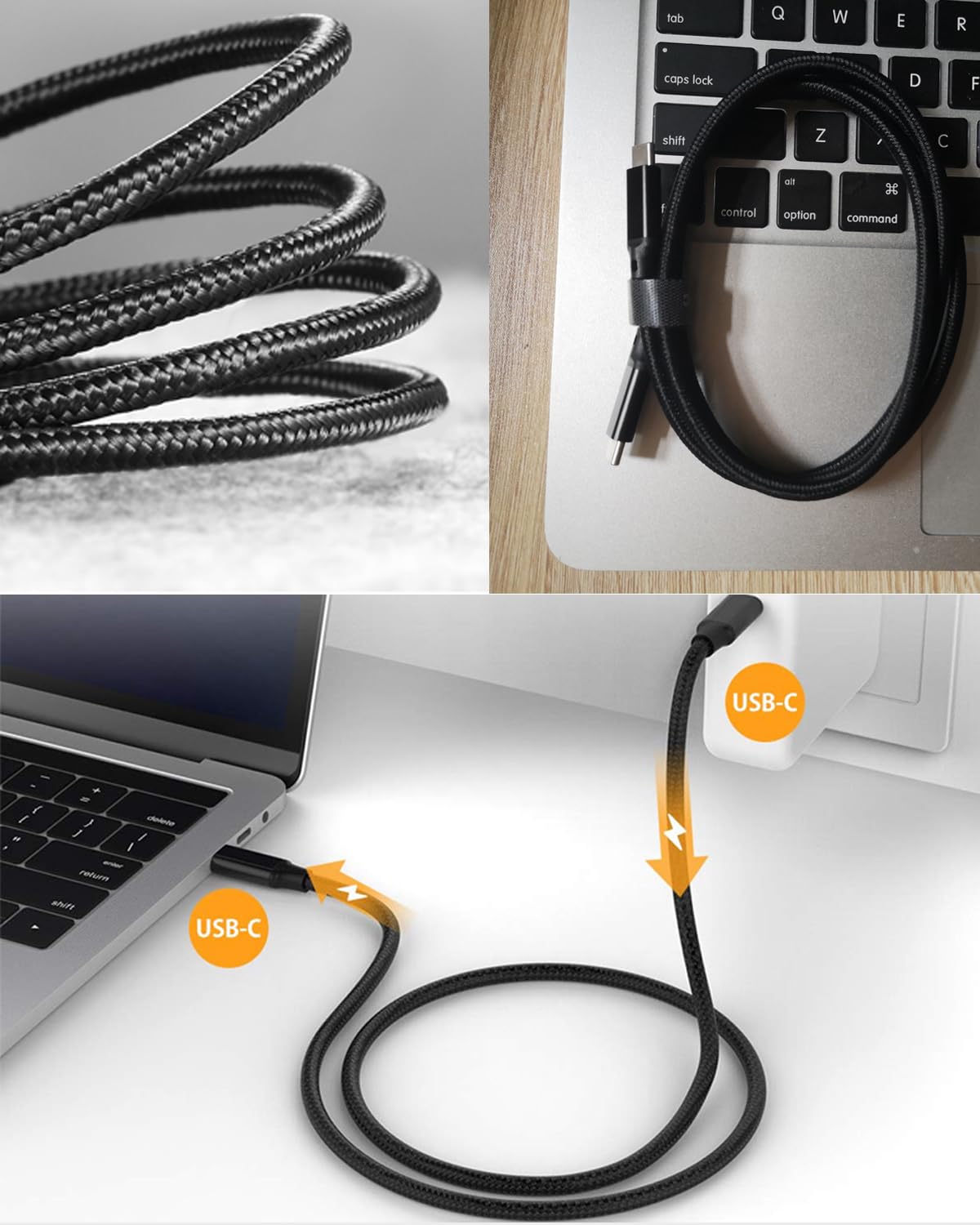 Fast Charging USB C to C Cable 10ft - 3.2 Gen 2 USB-C Cable 20Gbps 100W PD, 4K UHD Compatible with MacBook Pro, iPad Pro, Galaxy S23 - Durable Nylon Braided for Home, Office & Travel (Black)