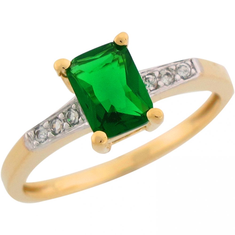 10K Two-Tone Gold Simulated Emerald & CZ Accent Ladies Ring - Jewelry Clearance Sale - Perfect for Weddings, Parties & Special Occasions