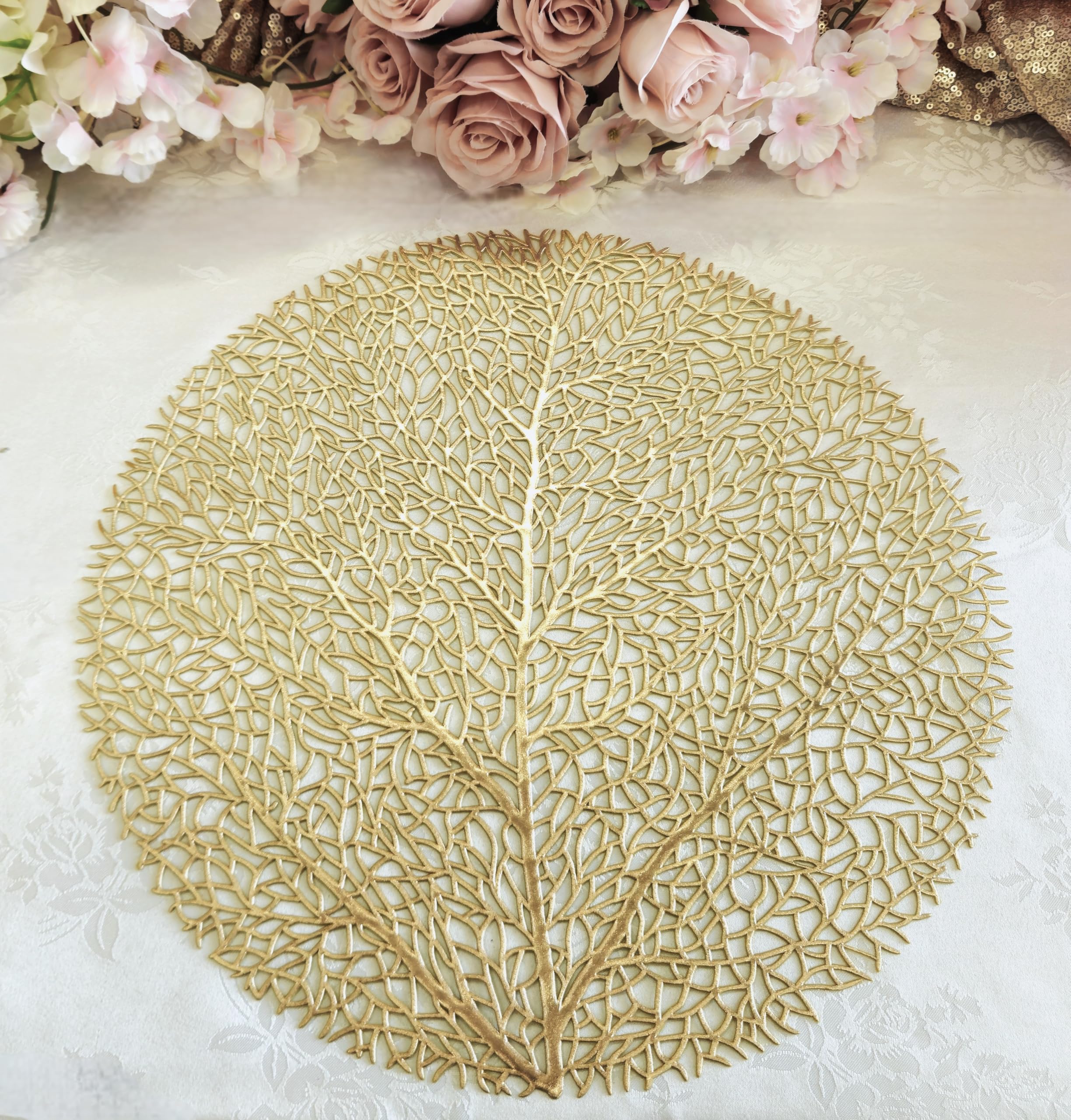 120-Piece Pressed Vinyl Metallic Placemats Set - Elegant Wedding Table Decor & Centerpiece Accent (Eden, Matte Gold) | Perfect for Bridal Showers, Anniversary Dinners & Formal Dining Events