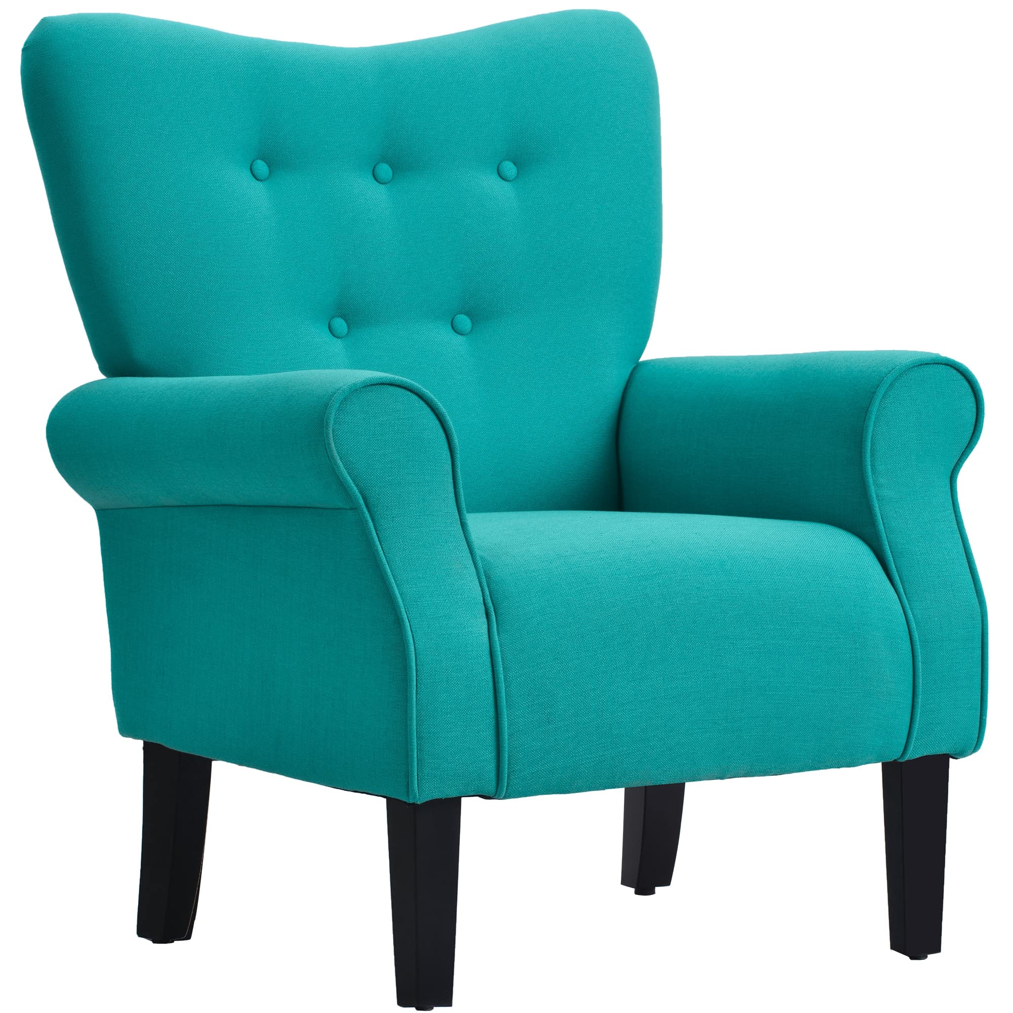 Gynsseh Mid-Century Modern Accent Chair - Button Tufted Linen Upholstered Armchair with Roll Arm & Wing Back Design, Comfortable Club Chair for Living Room, Bedroom or Office Decor (Teal Blue) - Perfect for Reading Nooks, Lounge Areas and Home Office Spaces