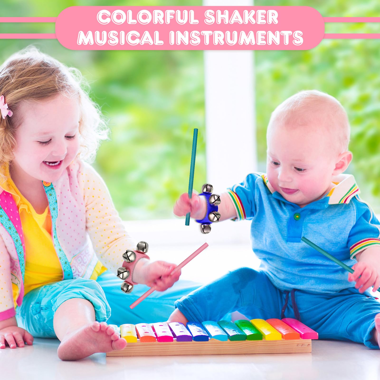 48-Piece Musical Instrument Set for Kids - Egg Shakers, Jingle Bells, Scarves & Rhythm Sticks - Perfect for Classroom, Birthday Parties & Music Learning