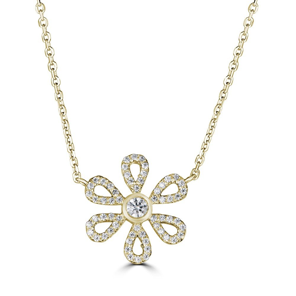 14KT Gold 0.19 CTW Diamond Flower Pendant Necklace for Women - Elegant Jewelry Gift for Anniversary, Valentine's Day & Special Occasions