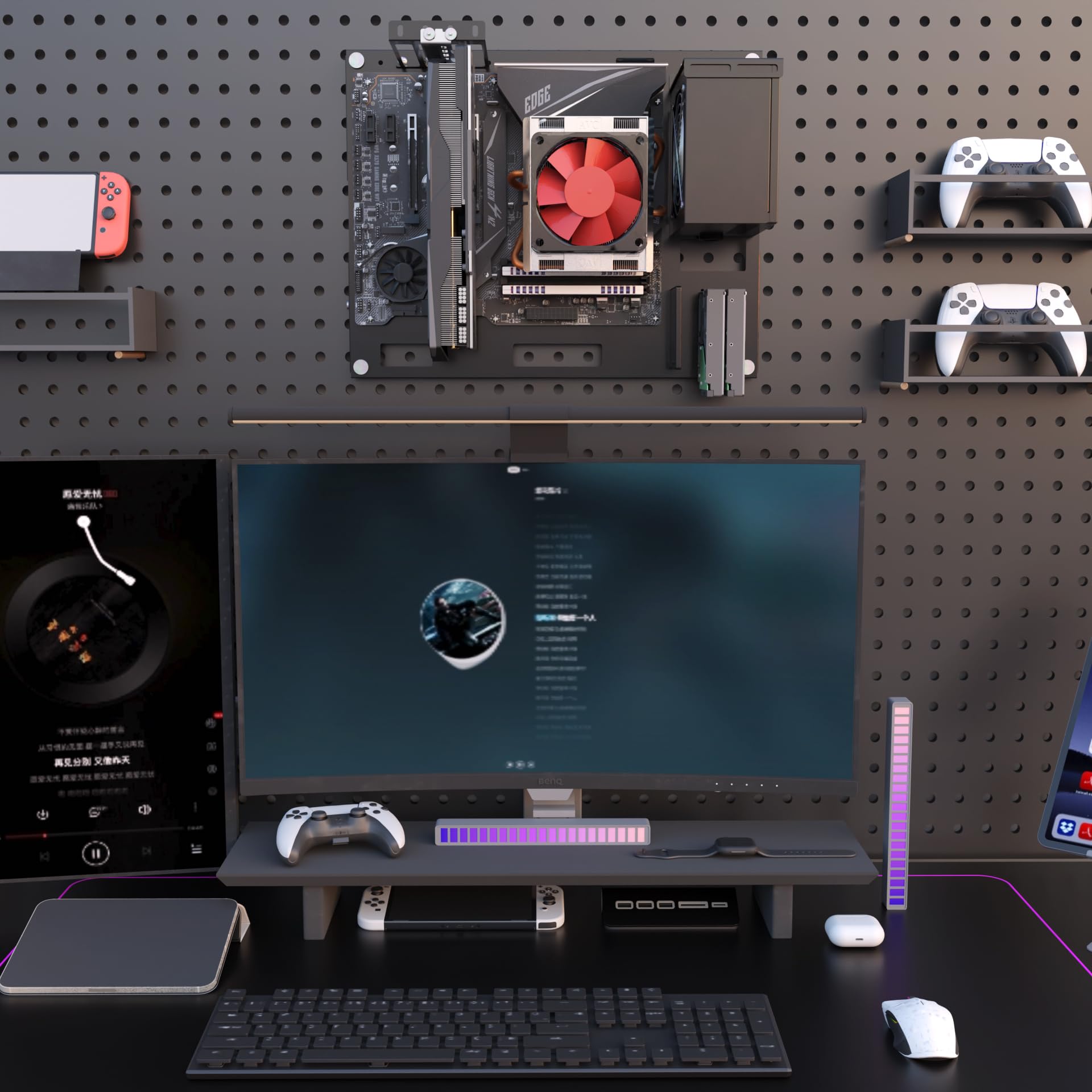 Wall Mounted Open Frame PC Case - Supports ATX/MATX/ITX Motherboards with Pegboard Installation | Perfect for Space-Saving Gaming & Office Setups
