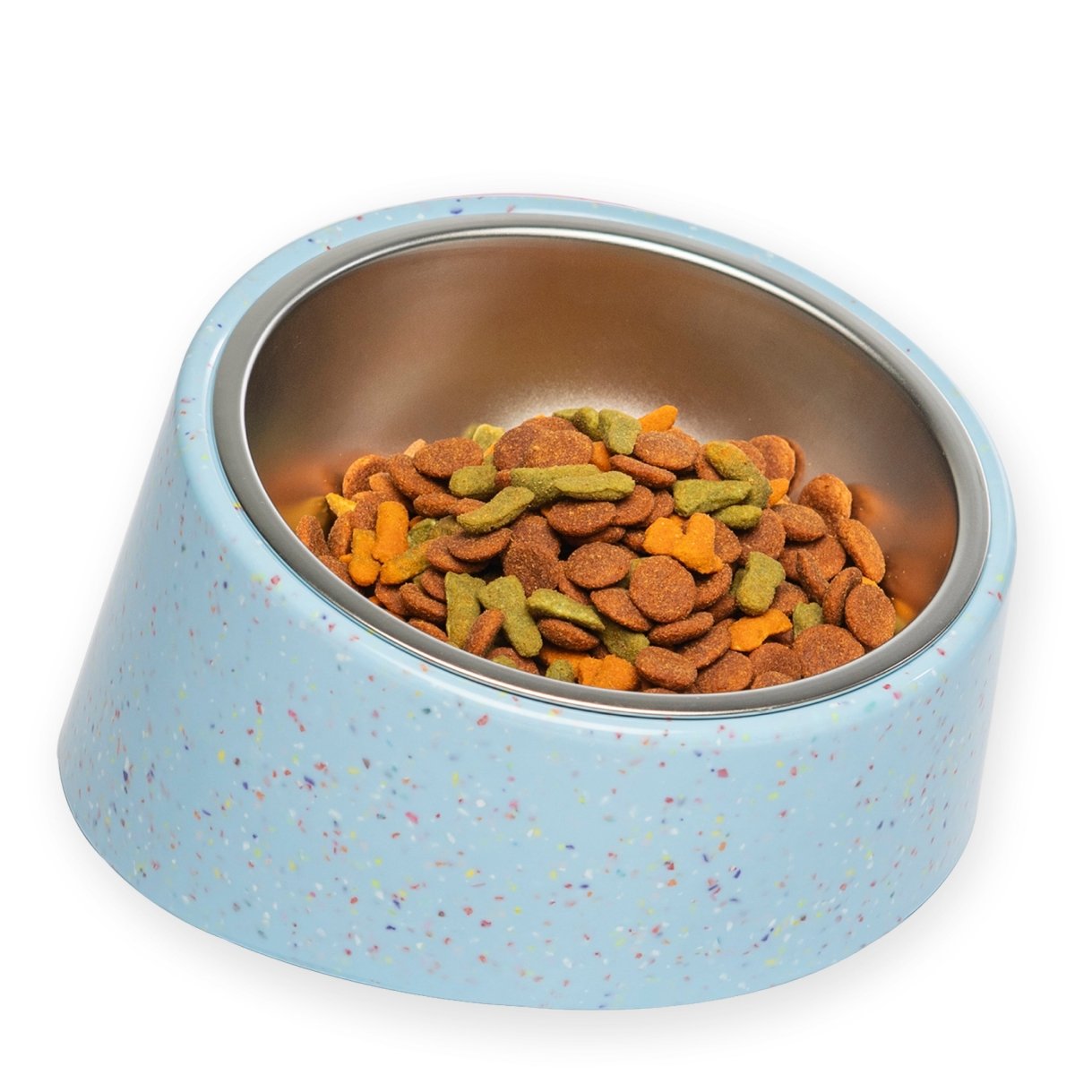 Bzyoo 16oz Tilted Dog Bowl for Small Dogs & Cats - Non-Slip Slow Feeder, Ergonomic Design for Better Digestion, Perfect for Puppies & Kittens - Blue (Ideal for Home, Travel & Vet Visits)