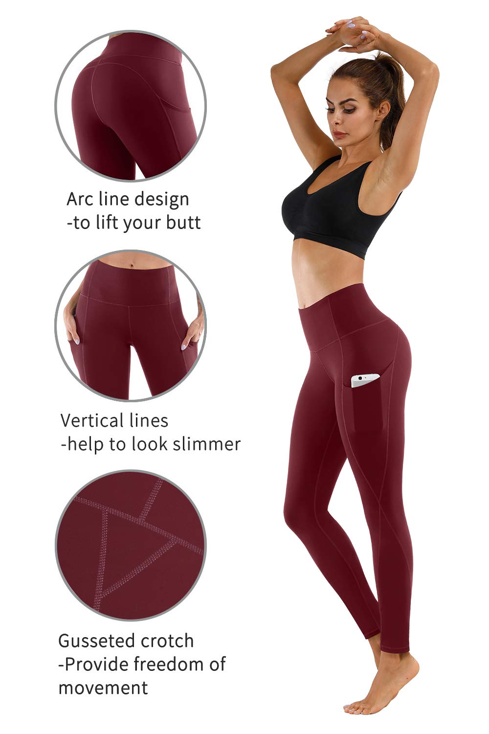 PHISOCKAT 2 Pack High Waist Yoga Pants with Pockets - Tummy Control Workout Leggings for Women, 4-Way Stretch Athletic Pants for Running, Gym & Lounge Wear