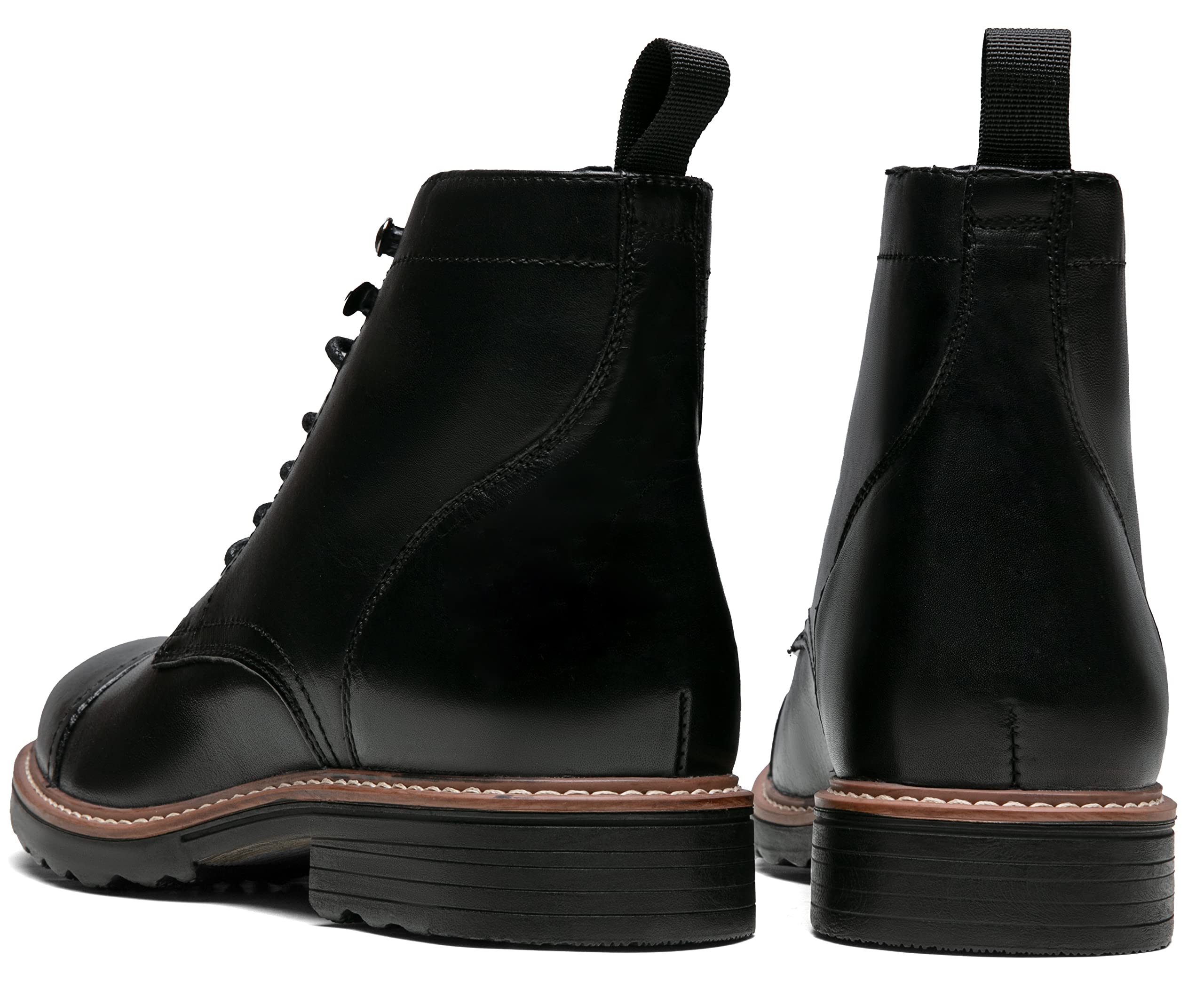Jousen Men's Classic Retro Leather Dress Boots - Cap Toe Design with Black Rubber Sole | Perfect for Office, Casual Wear & Outdoor Activities