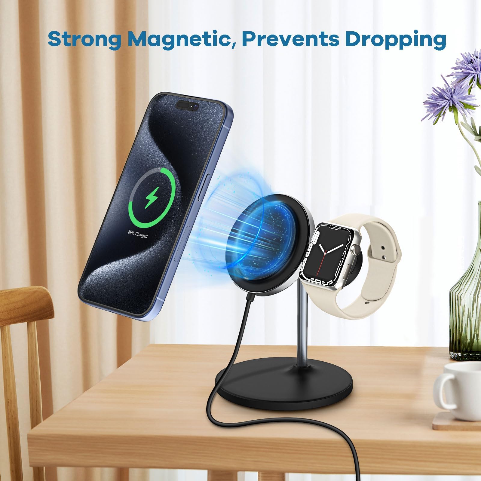 2 in 1 Magnetic Wireless Charger Stand - 15W Fast Charging Station for iPhone 16/15/14/13/12 Series & Apple Watch | Includes PD 25W Adapter | Perfect for Home, Office & Travel Charging Needs