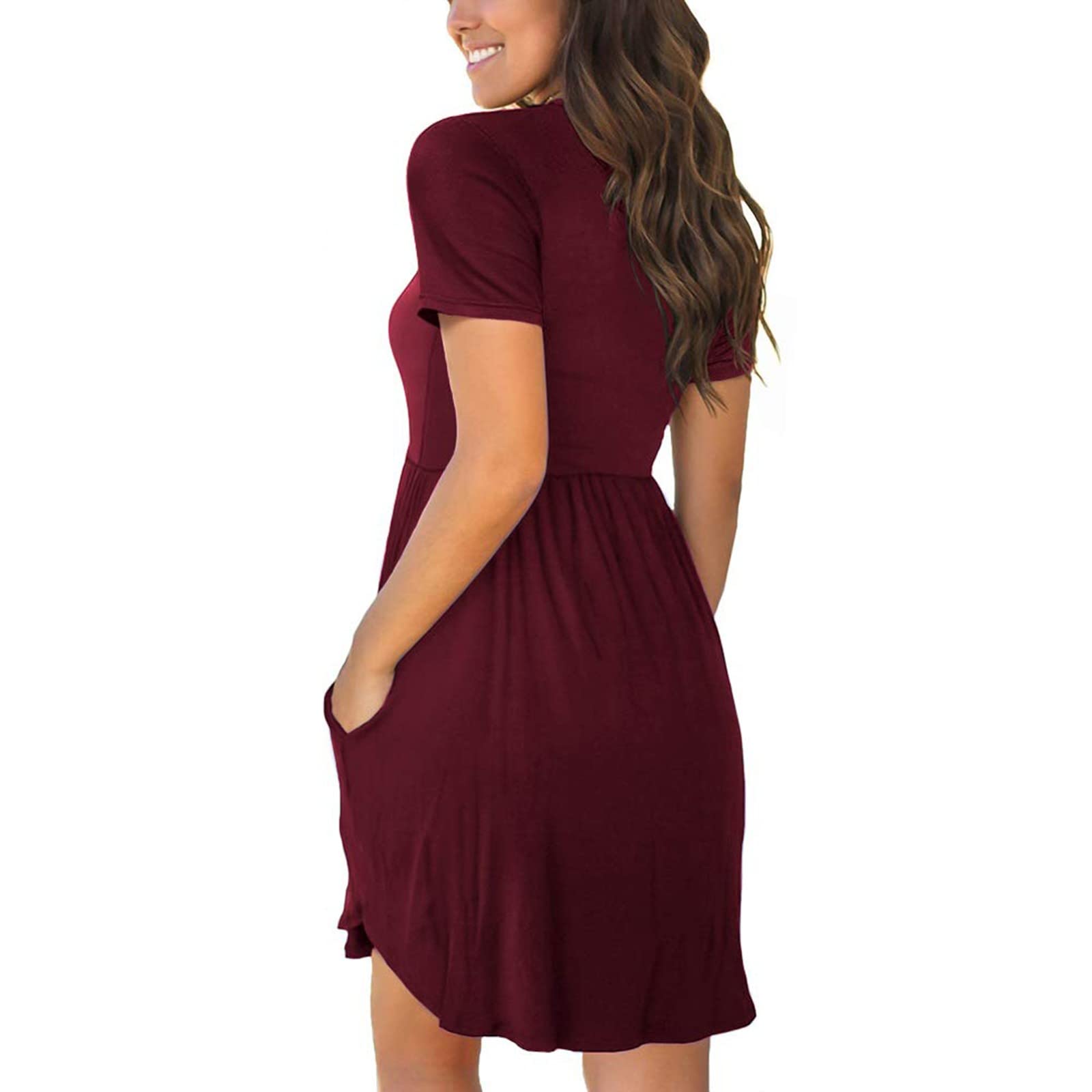 Women's T-Shirt Dress with Fashion Print Pocket - Round Neck Short Sleeve Summer Casual Mini Dress - Empire Waist Flowy Design for Beach, Vacation & Everyday Wear