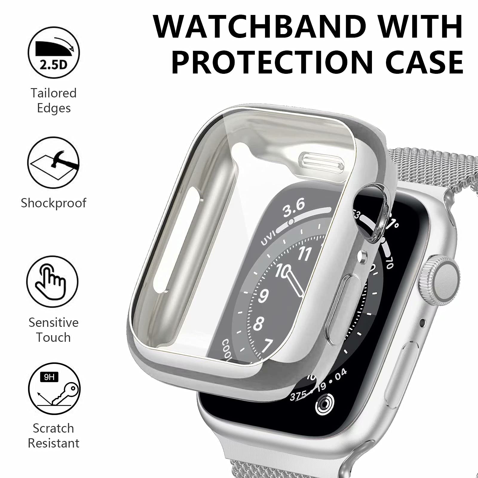 Premium Stainless Steel Band for Apple Watch 38/40/41/42/44/45mm - Magnetic Adjustable Strap with Screen Protector Case - Compatible with iWatch Series 9/8/7/6/5/4/SE/3/2/1 - Perfect for Workouts, Office & Everyday Wear - Unisex Design for Men & Women