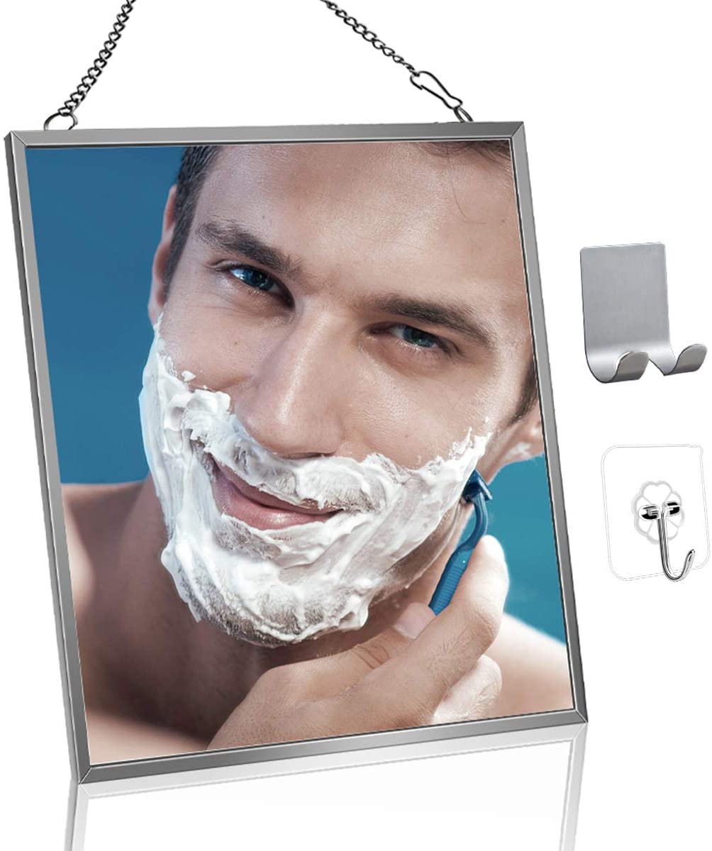 Anti-Fog Shower Mirror for Shaving - Fogless Bathroom Mirror with Stainless Steel Hook & Razor Holder - Perfect for Steam Showers & Travel (Silver)