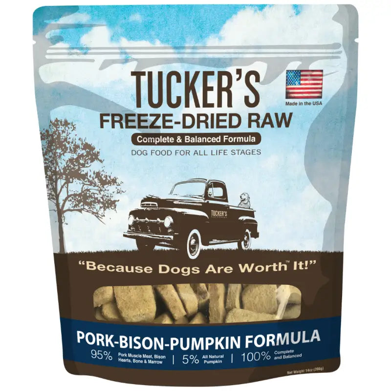 Premium Freeze-Dried Raw Dog Food - Tucker's Complete & Balanced Formula with Pork, Bison & Pumpkin (14oz) | High-Protein Grain-Free Nutrition for Small & Large Dogs | Perfect for Travel, Training & Sensitive Stomachs