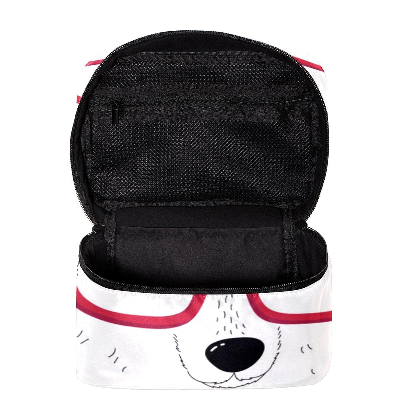 Stylish Polar Bear with Glasses Travel Makeup Bag - Large Cosmetic Organizer with Zipper for Women & Girls | Perfect for Travel, Gym & Daily Essentials Storage