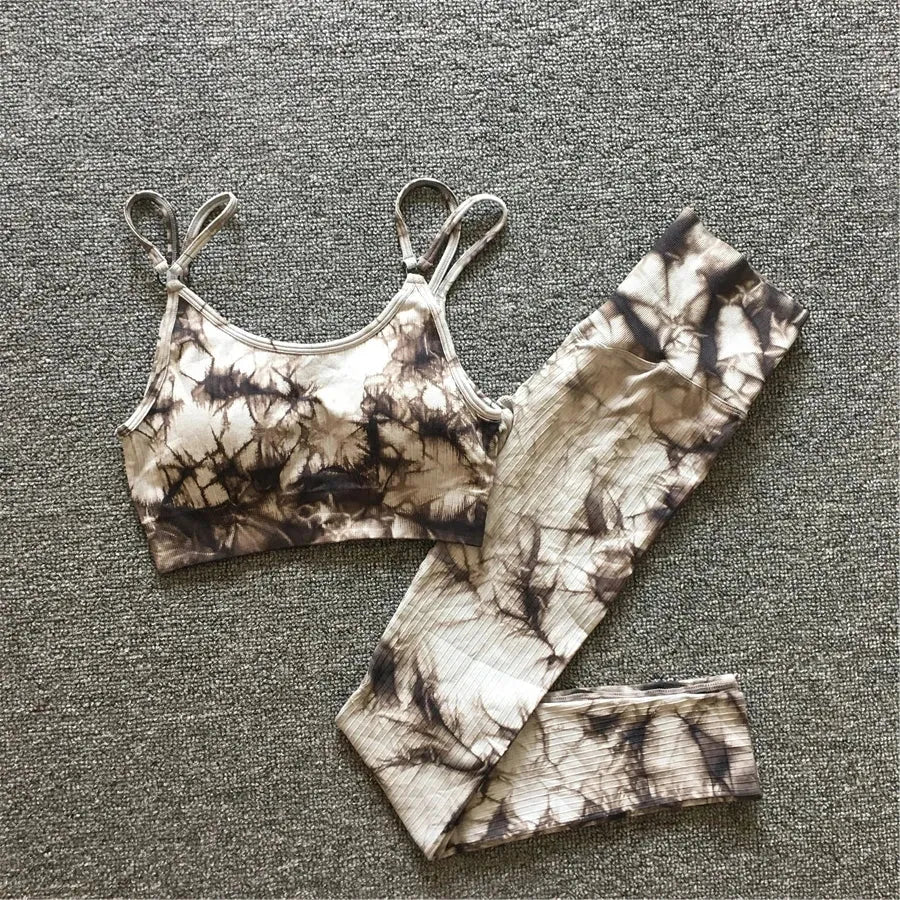 Tie Dye Yoga Bra & High Waist Leggings Set for Women - Seamless Gym Outfit with Hip Push Design - Perfect for Running, Fitness & Workout | Breathable Activewear for Yoga, Pilates & Cardio