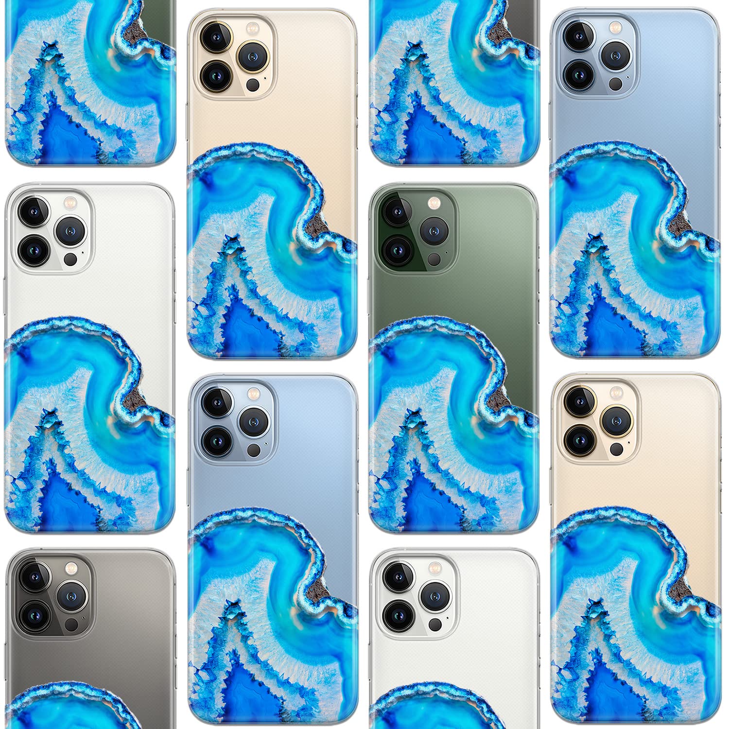 Premium Shockproof Phone Case for iPhone 15 Plus/14/13 Pro Max/12 Mini/SE/11/Xr/Xs/8/7 - Slim Clear TPU Bumper with Marble & Blue Agate Stone Design - Perfect for Daily Protection & Style Enhancement