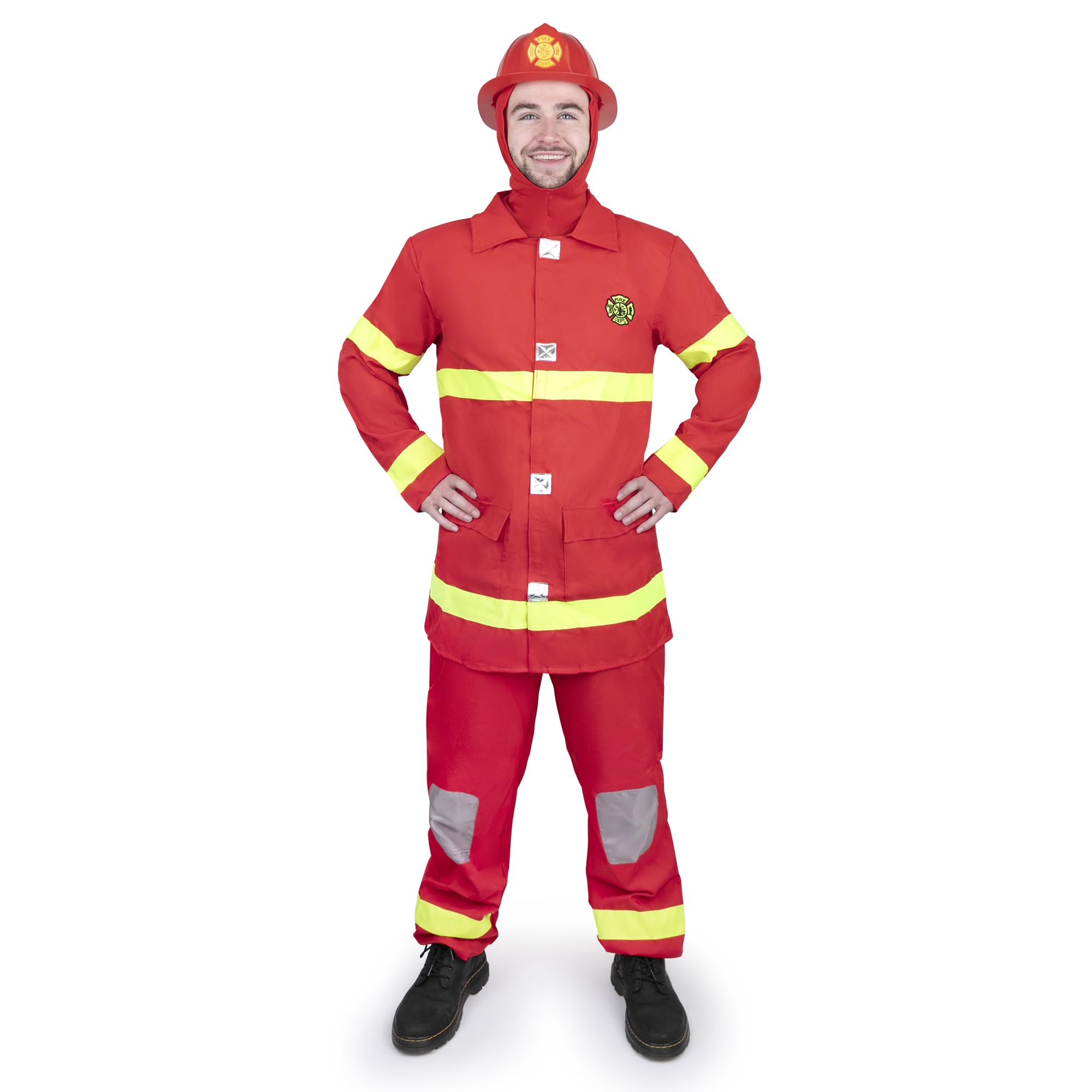Firefighter Costume for Adults - Red Fireman Outfit for Men - Halloween, Cosplay & Costume Parties