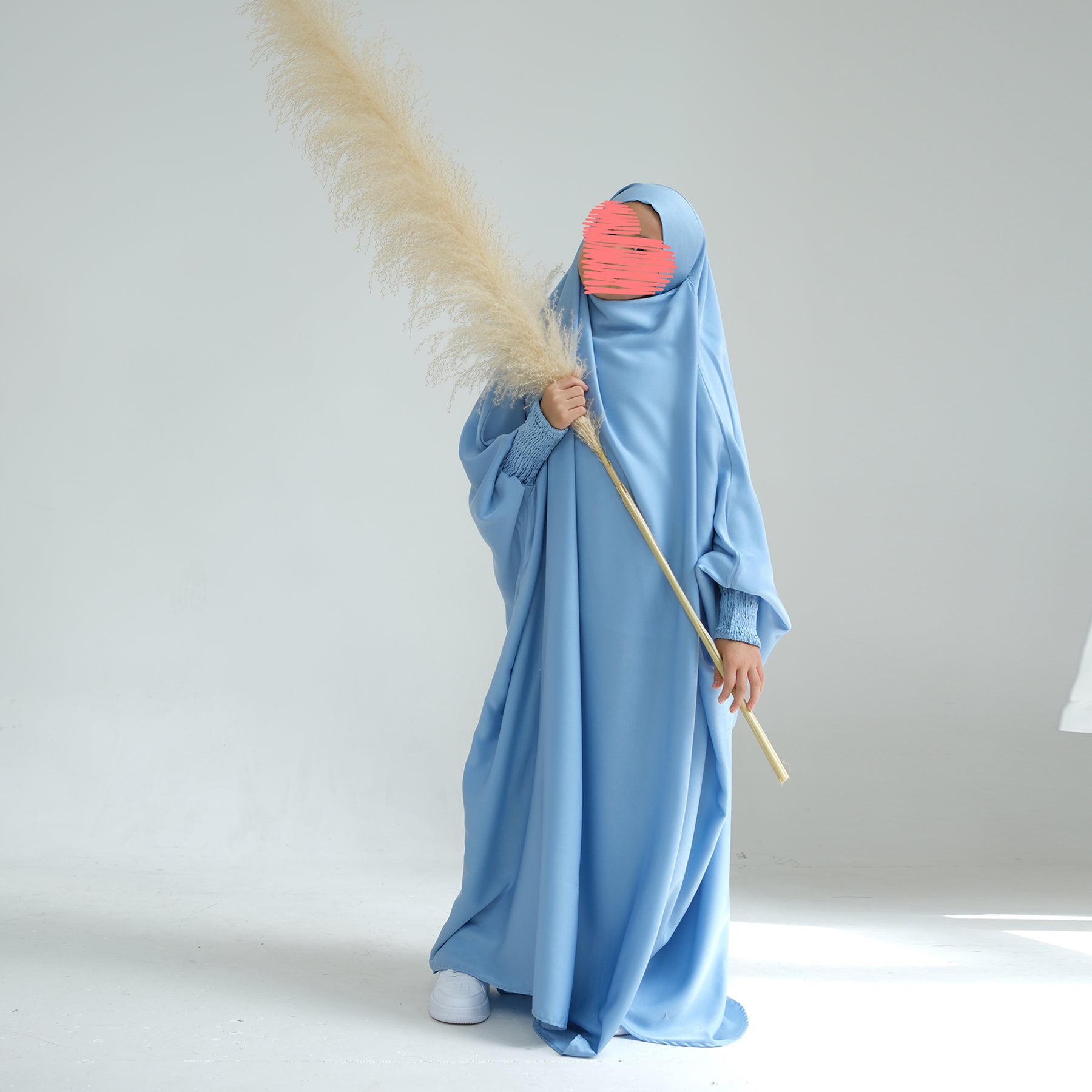 Marwa Kids Satin Jilbab Hijab - Soft Blue Islamic Headscarf for Girls | Perfect for School, Prayer & Special Occasions