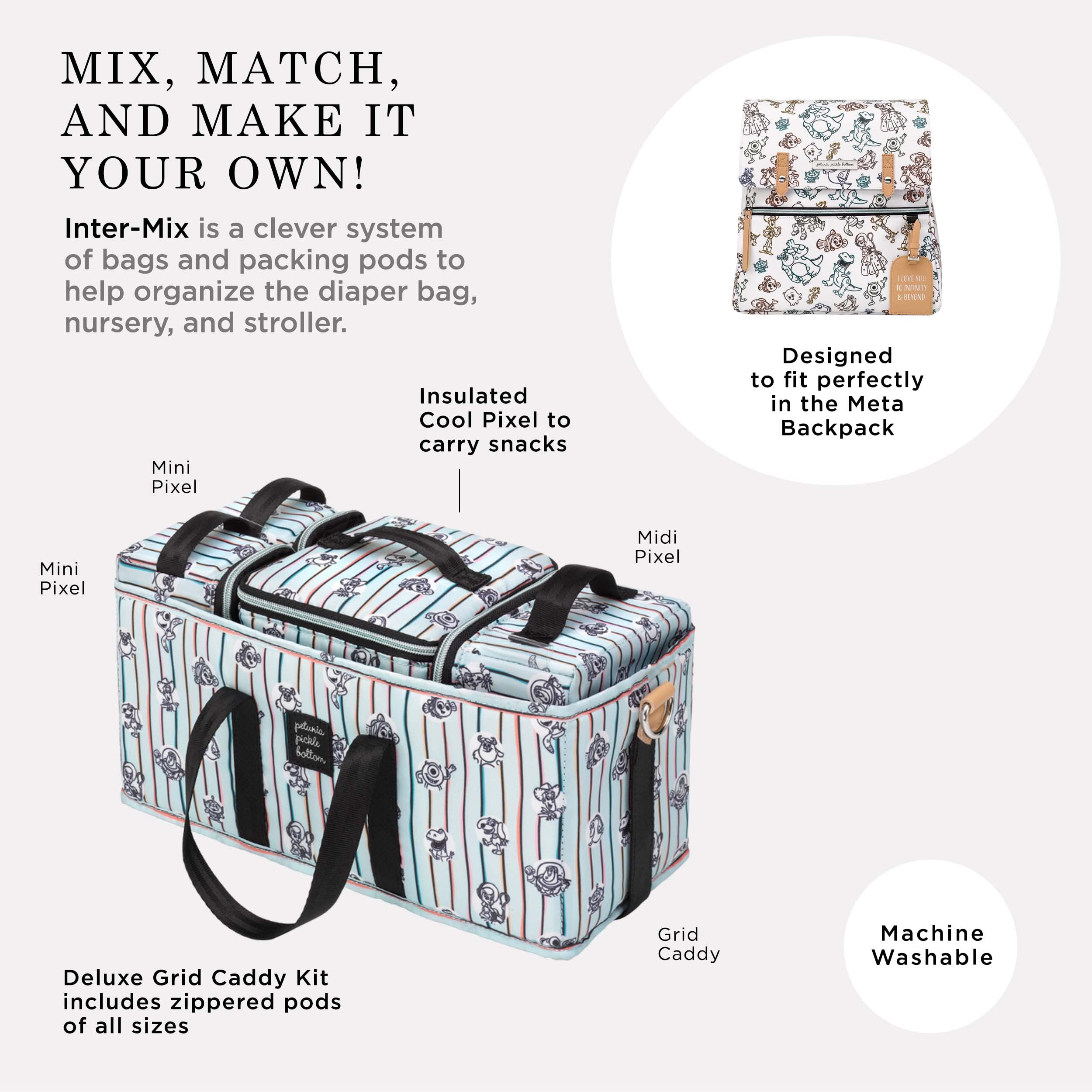 Petunia Pickle Bottom Inter-Mix Deluxe Kit - Premium Baby Diaper Caddy Organizer for Diaper Bags, Strollers & Nursery Storage | Disney & Pixar Playday Design | Perfect for On-the-Go Parents & Nursery Organization