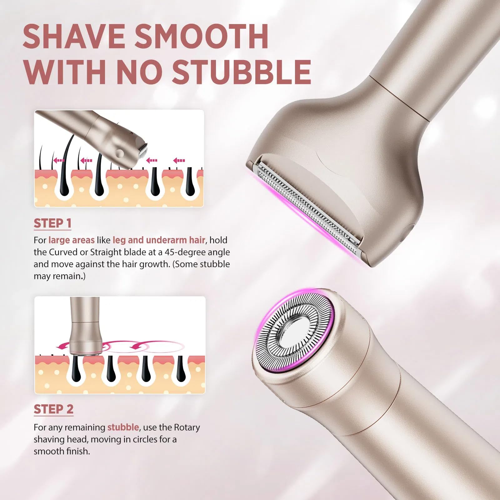 Painless Women's Electric Razor for Body & Face - Rechargeable Hair Remover for Legs, Underarms & Bikini Line | Smooth Shaving at Home or Travel