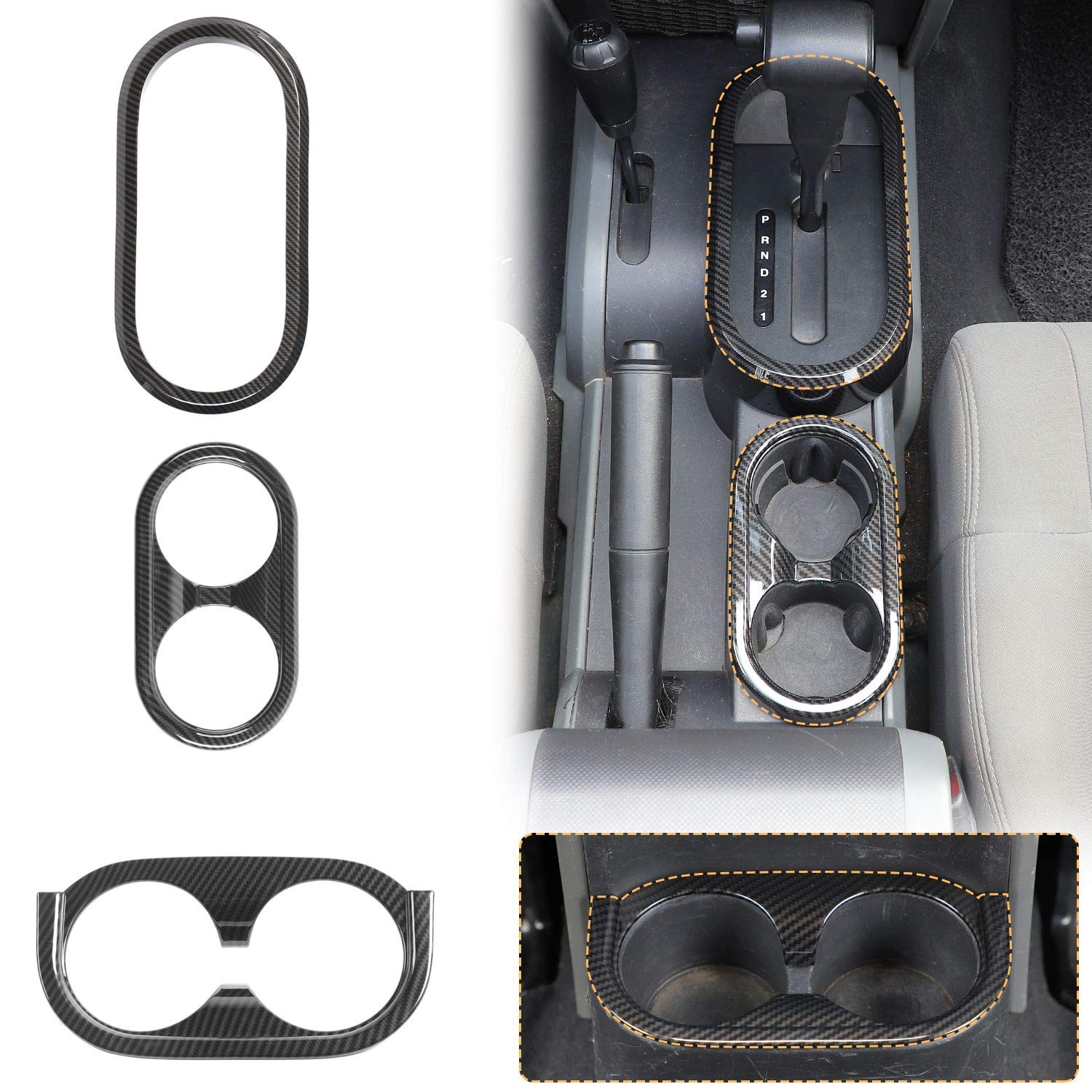JeCar ABS Carbon Fiber Gear Shift Panel & Cup Holder Trim Cover Kit for 2007-2010 Jeep Wrangler JK JKU (Sport/Sahara/Rubicon/X) - Interior Upgrade Accessories for Off-Road & Daily Driving
