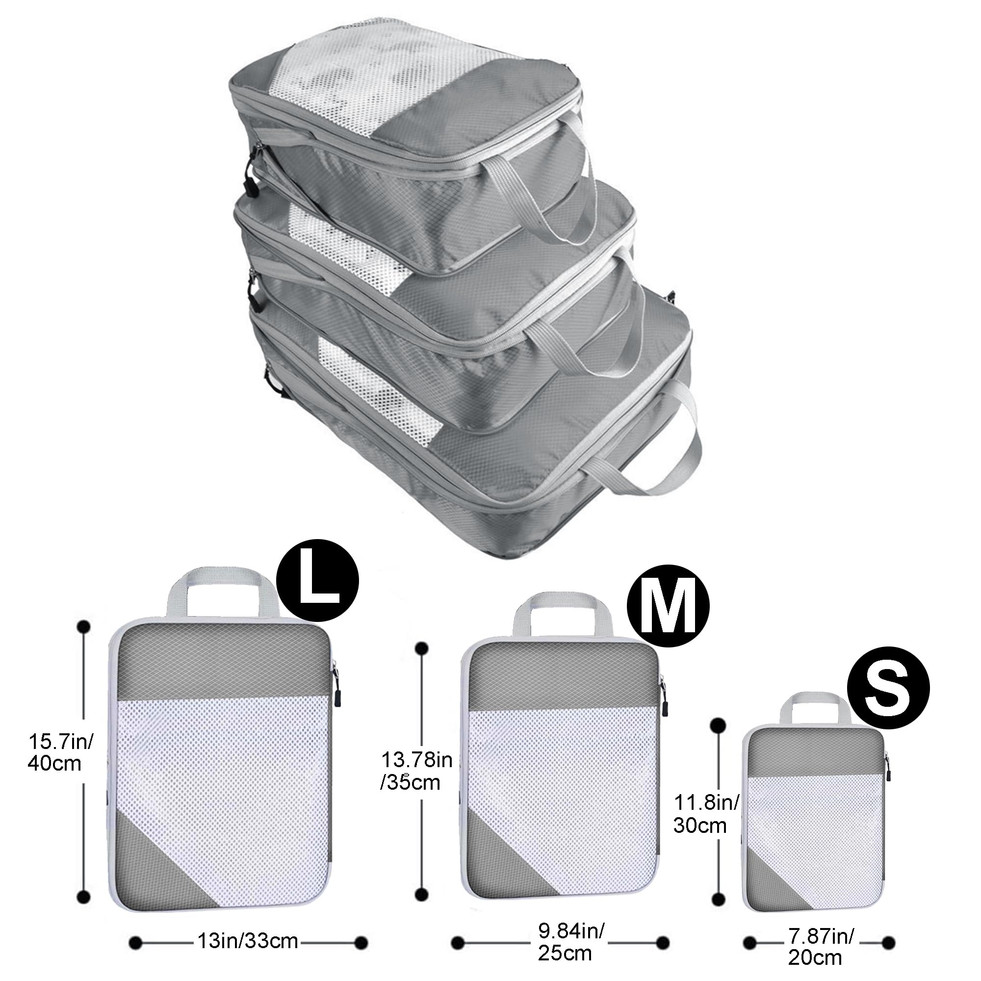3-Piece Lightweight Compression Packing Cubes Set for Travel - Durable Expandable Zipper Organizers with Storage Bags | Perfect for Suitcase Organization, Business Trips & Vacation Packing Essentials