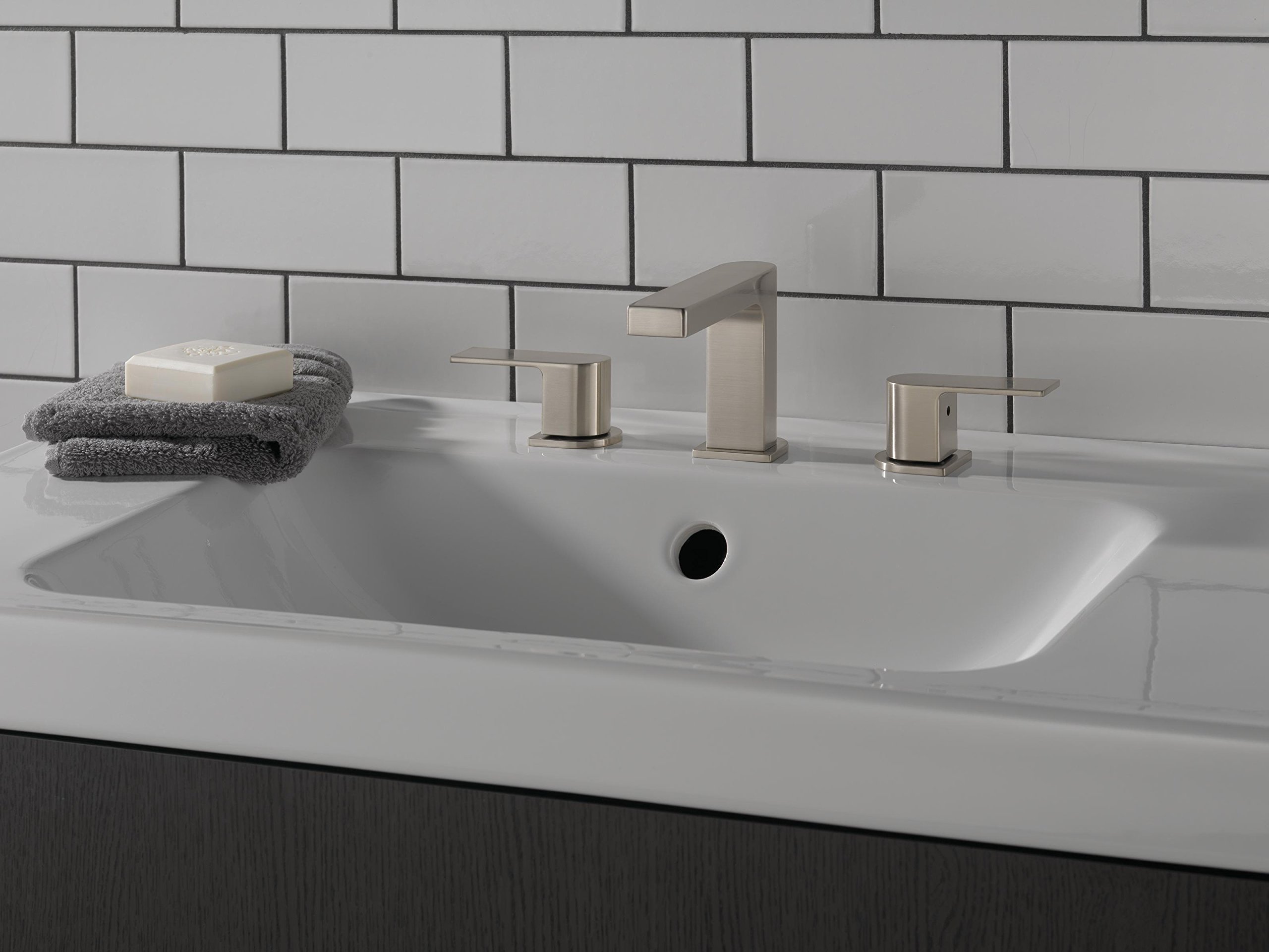 Peerless Xander Widespread Bathroom Faucet - Brushed Nickel Finish, 3-Hole Mount, Includes Drain Assembly (Model P3519LF-BN) - Perfect for Modern Bathroom Sinks and Vanities