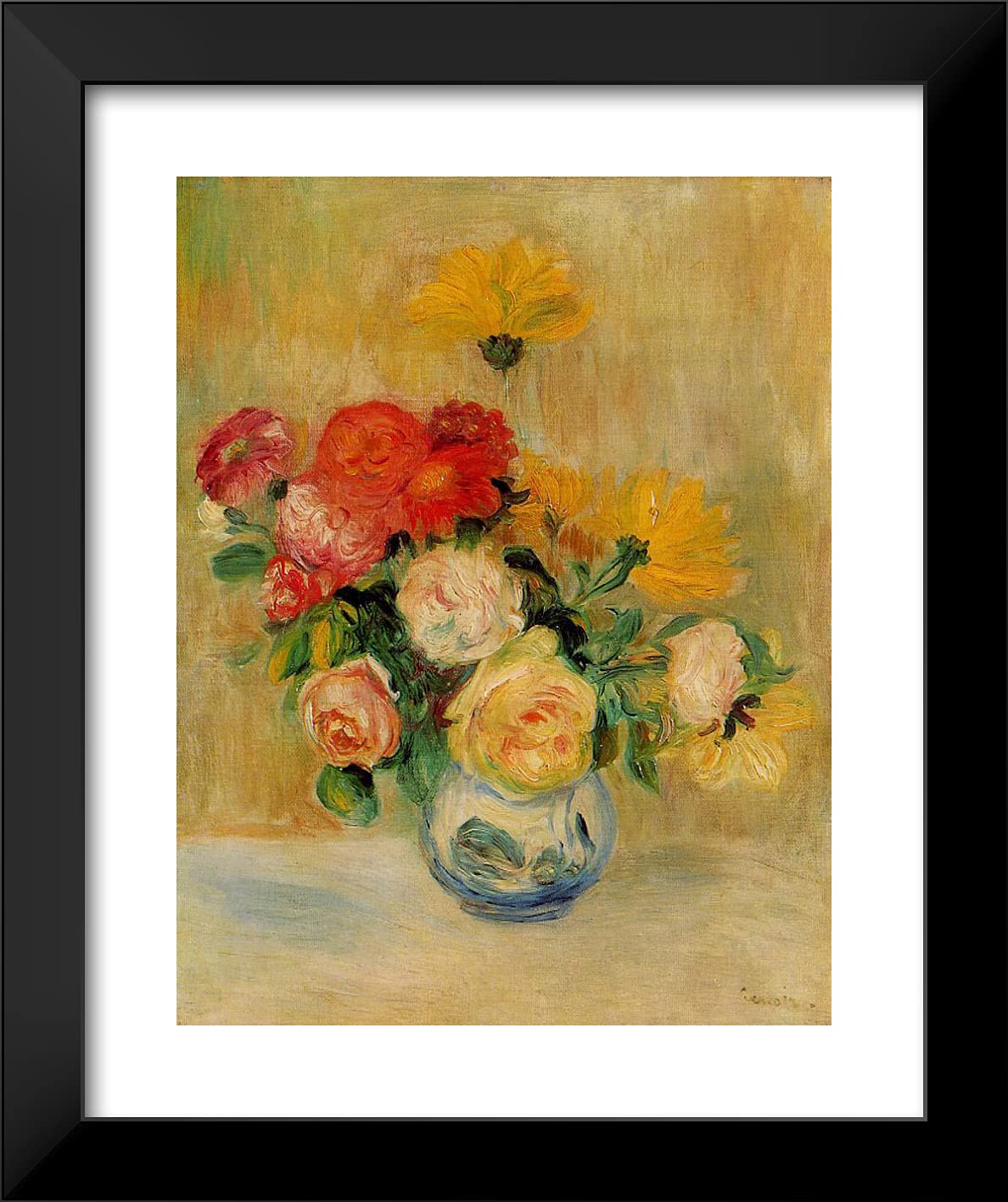 Pierre-Auguste Renoir 'Vase of Roses and Dahlias' 20x24 Inch Black Modern Framed Art Print - Perfect for Living Room, Bedroom & Office Wall Decor