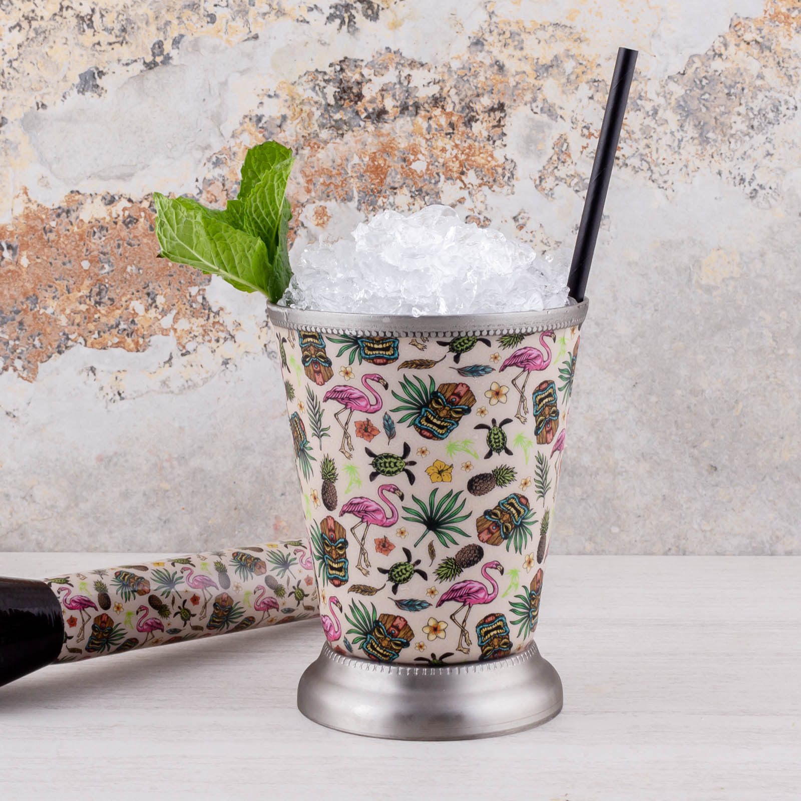 BarConic® Mint Julep Tiki Cup - 16oz Stainless Steel Cocktail Cup with Straw, Perfect for Tropical Drinks, Summer Parties & Backyard BBQs
