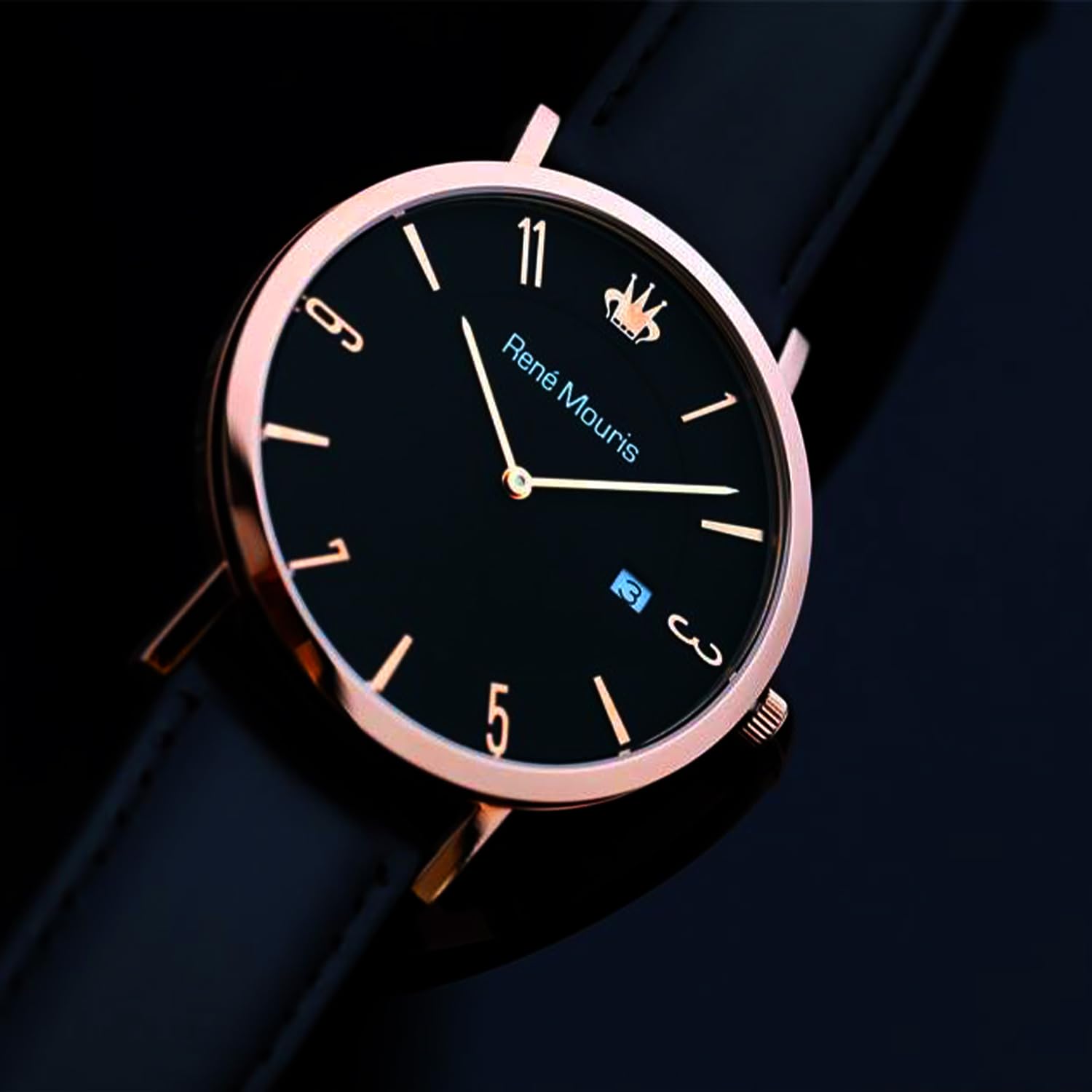 René Mouris Men's Classic Quartz Watch - 41mm 316L Stainless Steel Case, Sapphire Coated Crystal, 50M Waterproof, Italian Leather Strap - Elegant Dress Watch for Business, Office & Formal Occasions
