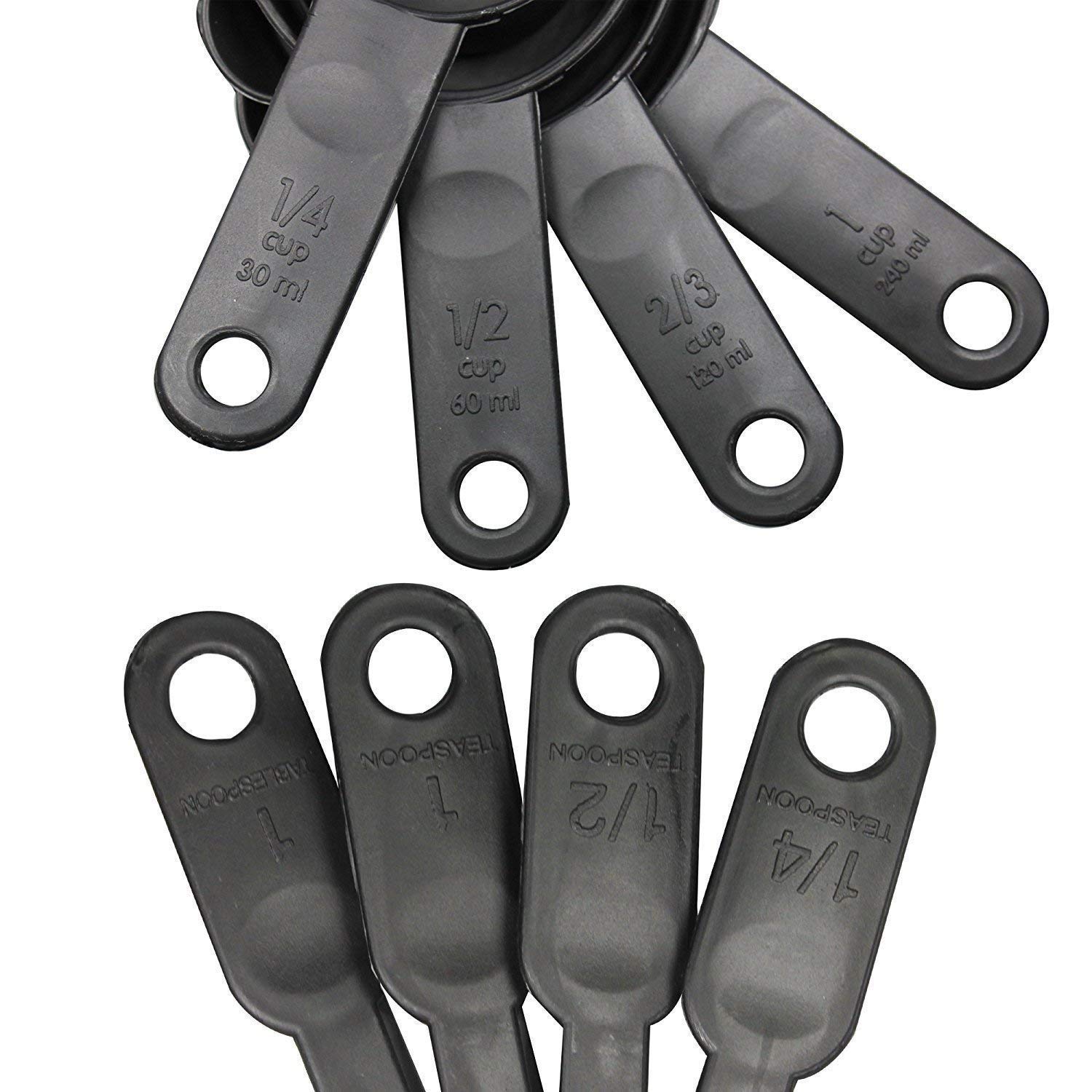 ARDVI 8-Piece Black Measuring Cups and Spoons Set with Silicone Spatula & Brush - Premium Kitchen Baking Tools for Cooking, Baking, and Measuring Ingredients