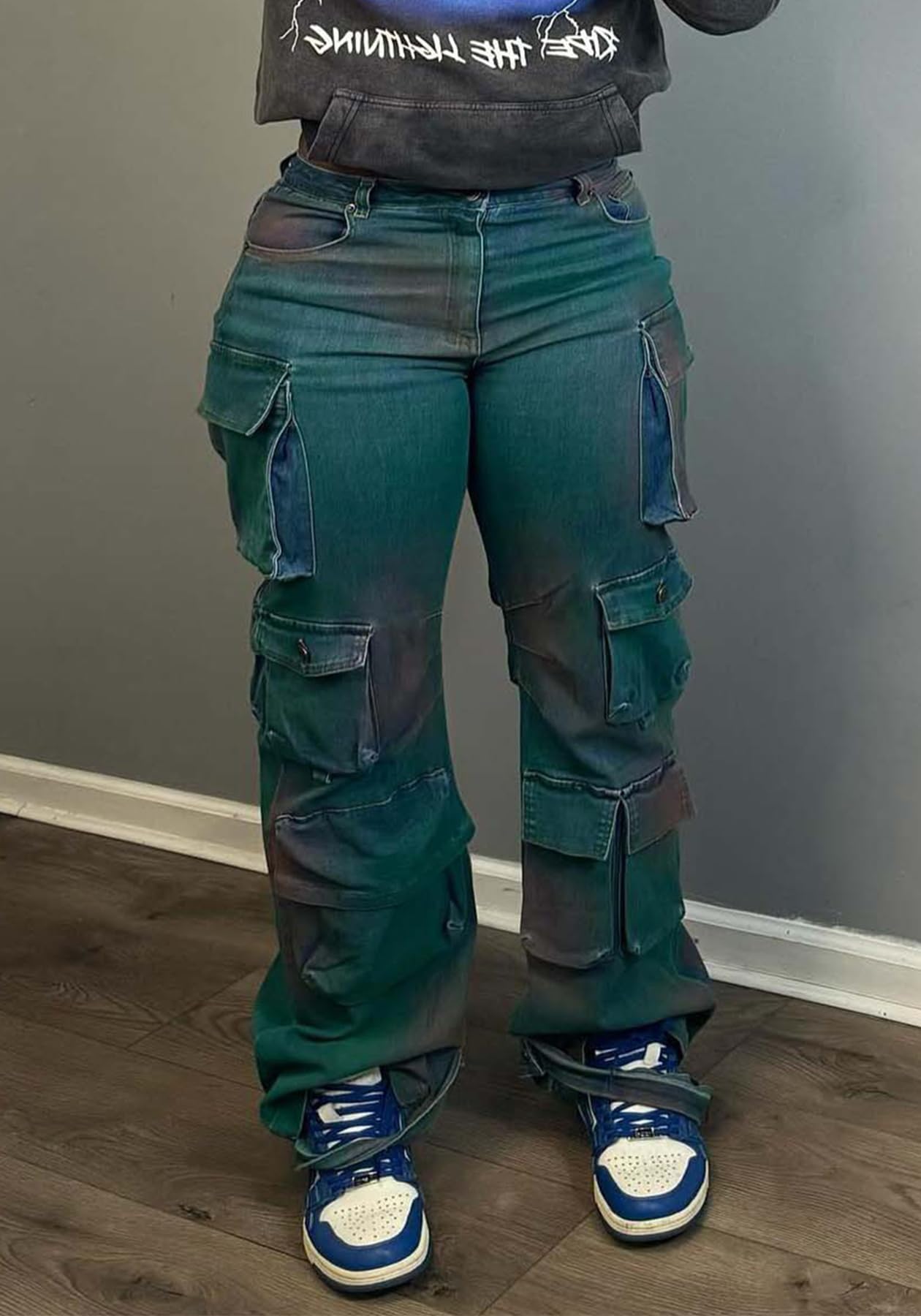 Voghtic Women's High Waisted Cargo Jeans - Y2K Stretchy Wide Leg Pants with Multiple Pockets | Straight & Baggy Fit for Casual Wear, Street Style & Outdoor Activities