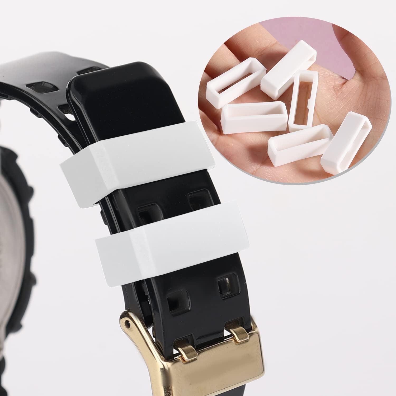 6pcs 18mm Silicone Watch Band Keeper for Smartwatch - White - Secure Your Wristband