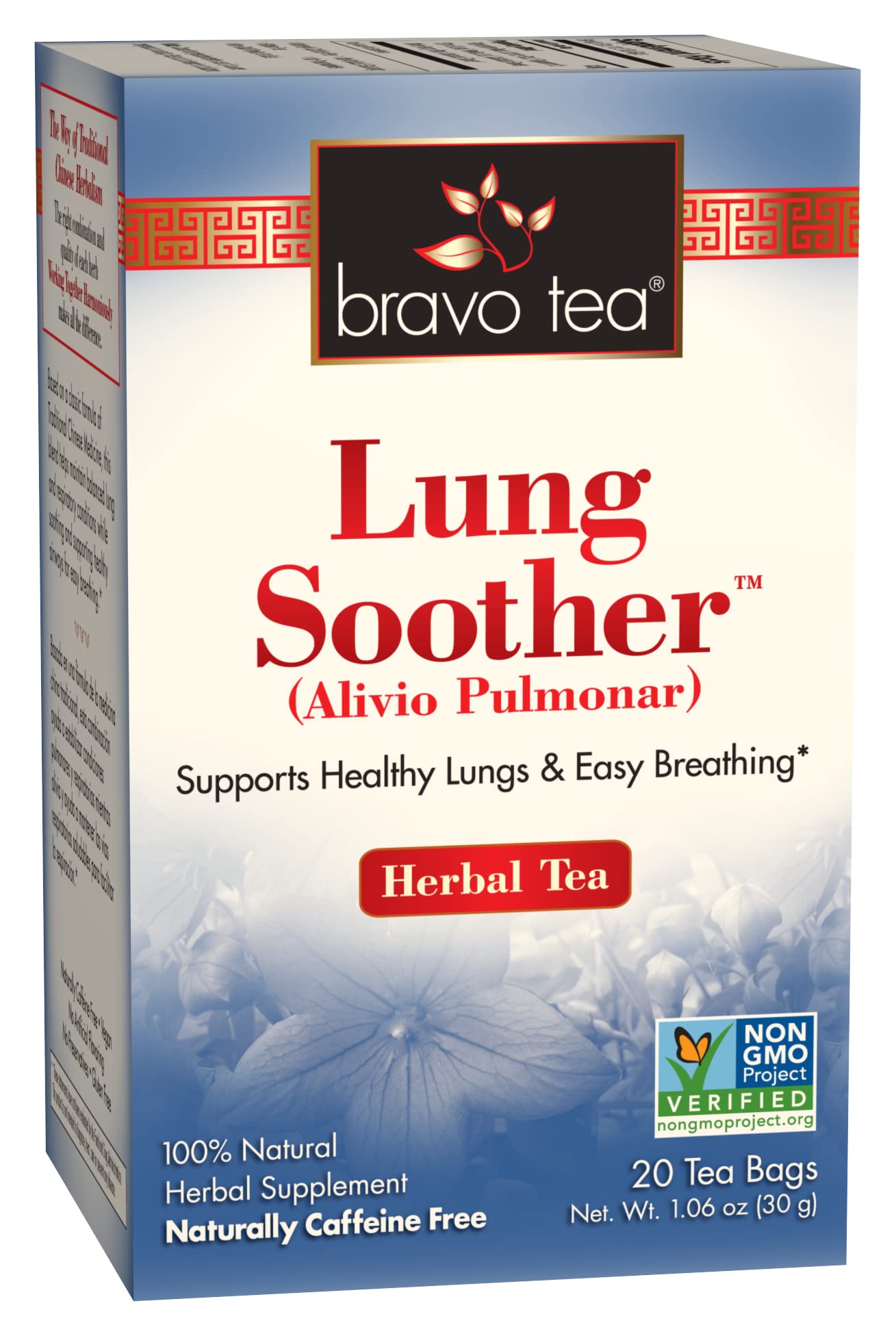Bravo Tea Lung Soother Caffeine Free Herbal Tea - 20 Tea Bags for Respiratory Support & Relaxation - Perfect for Cold Season, Allergies and Daily Wellness