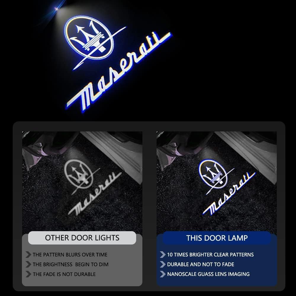 Maserati Levante 2016-2023 Car Door Logo Projector Lights - 4 Pcs Ghost Welcome Puddle Lights Replacement Accessories for Enhanced Night Visibility & Luxury Style