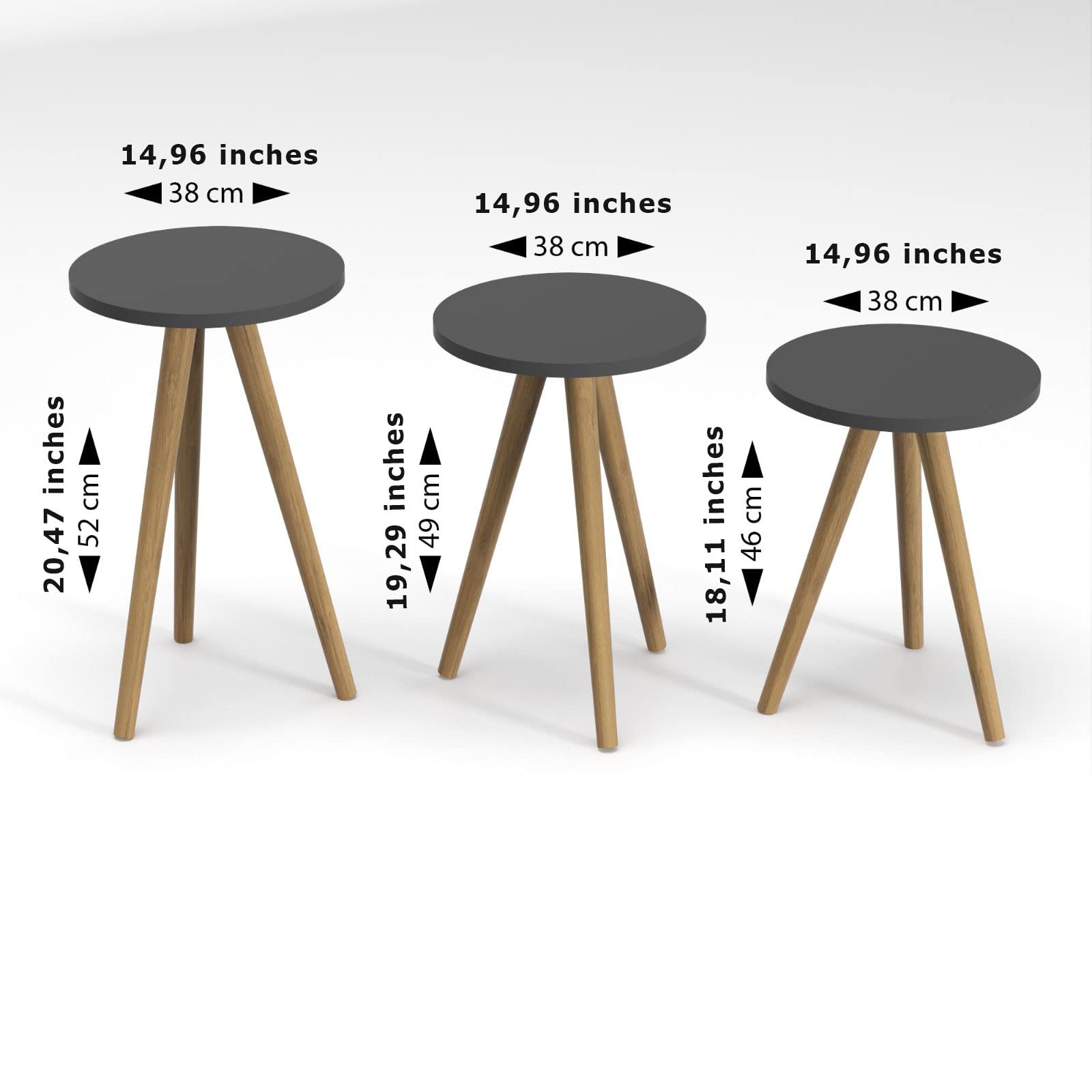 Modern Round Nesting Side Table Set of 3 - Woodgrain Finish with Black Base - Walnut Design Coffee Table & Nightstand for Living Room, Bedroom - Perfect for Small Spaces, Home Decor & Interior Styling