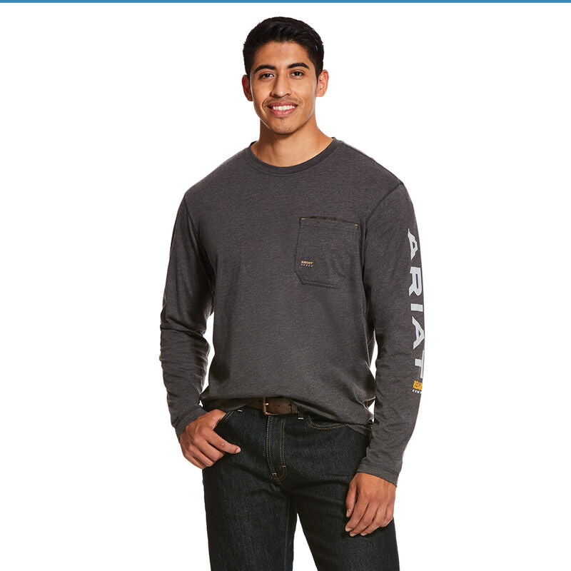 Ariat Men's Rebar Workman Logo T-Shirt - Charcoal Heather | Comfortable Cotton Workwear for Construction & Outdoor Activities