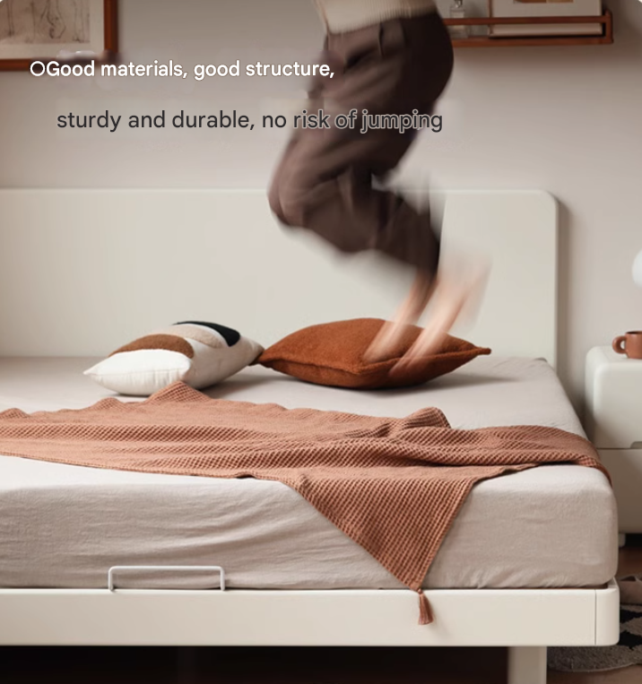 Modern Simple Cream Style Poplar Solid Wood Bed - Queen Size, Sturdy & Elegant for Master Bedroom, Guest Room, or Dormitory