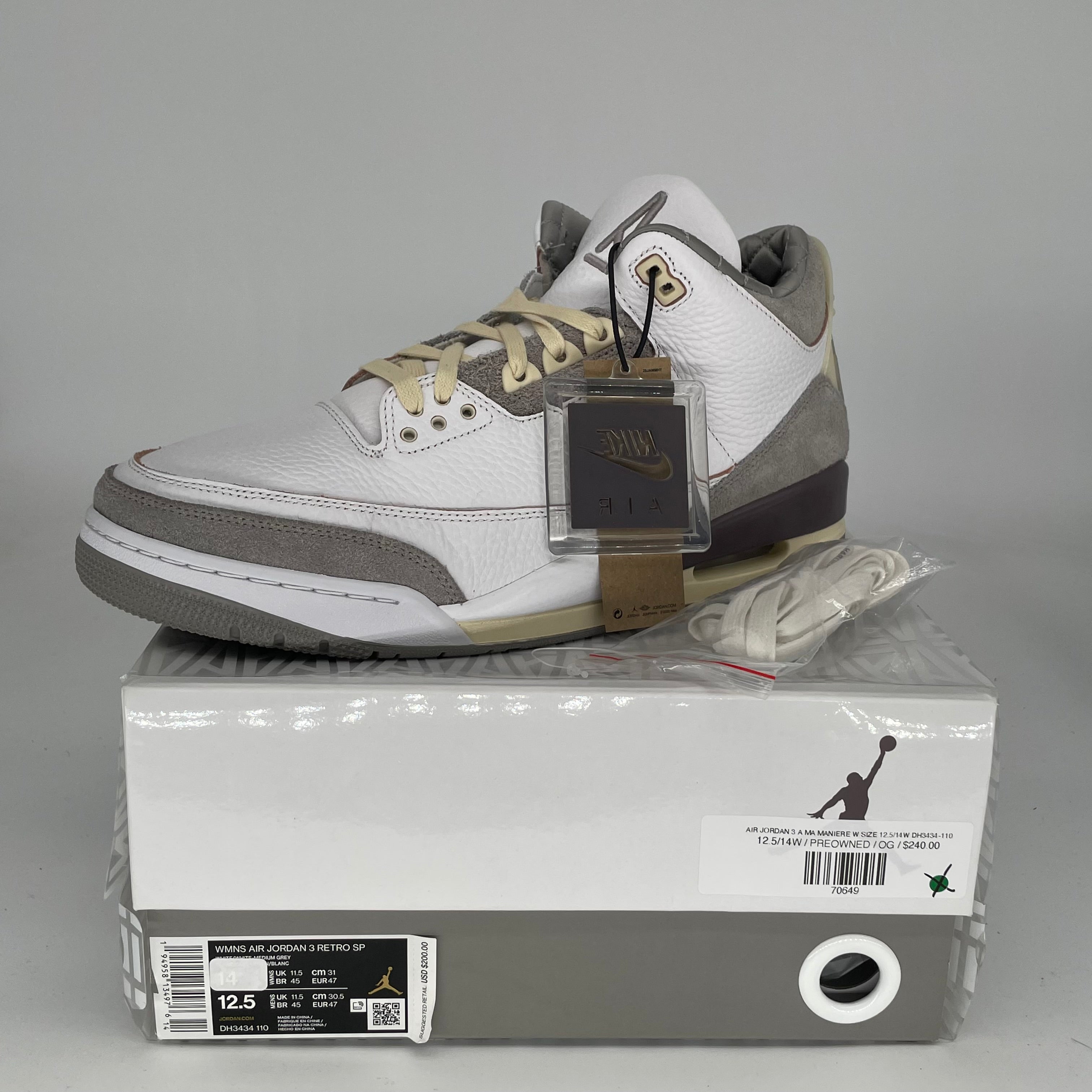 AIR JORDAN 3 Retro A Ma Maniere Sneakers - Women's Size 12.5/14W (DH3434-110) - Stylish Basketball Shoes for Casual Wear & Street Fashion