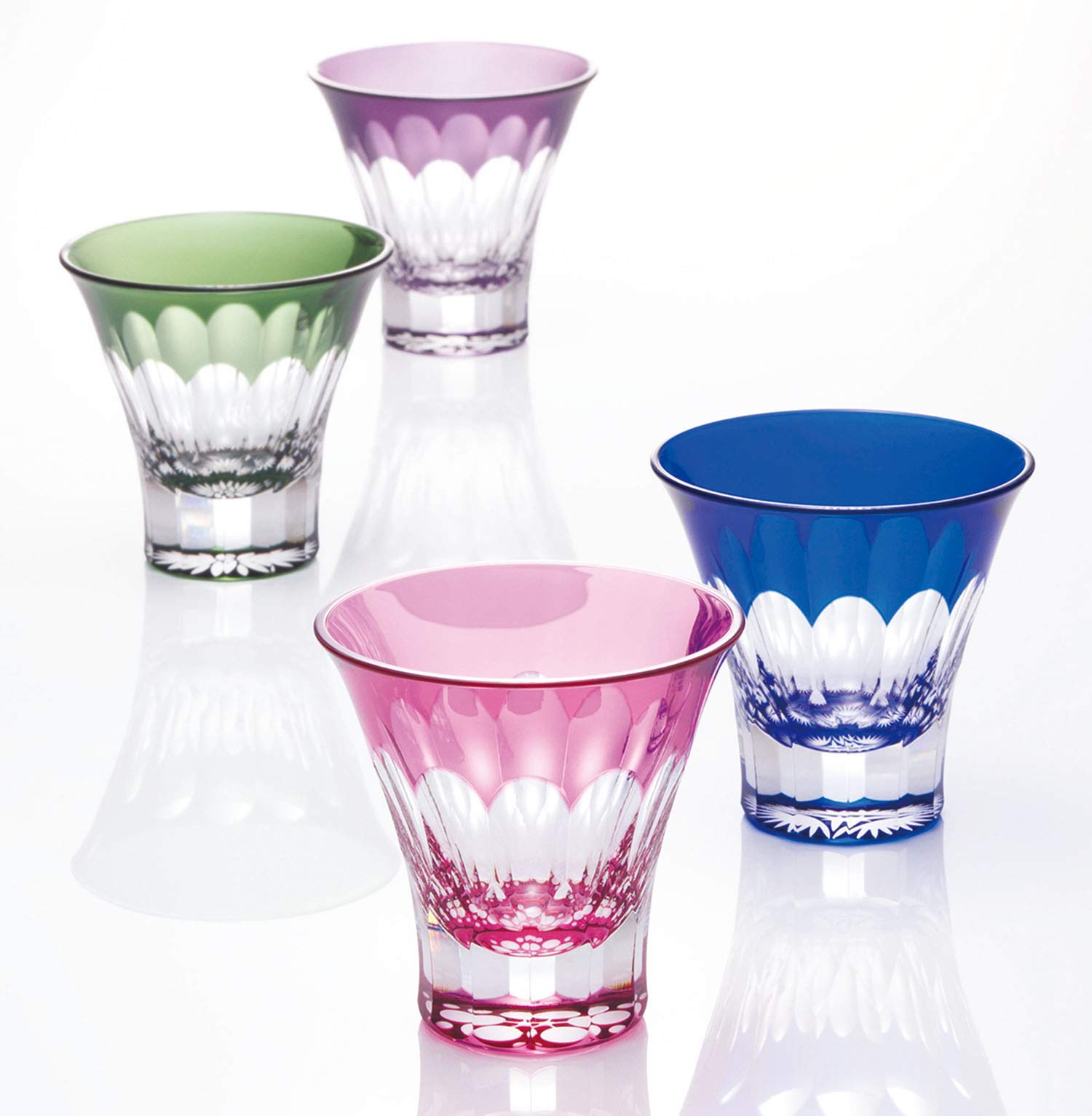 Premium Japanese Yachiyo Kiriko Sake Glass Set - 2.8 fl oz (85 ml) Handcrafted Purple Nanten Pattern Cups - Authentic Toyo Sasaki LS19759SP-C694-S4 - Perfect for Cold Sake Tasting, Japanese Dining & Gift Giving