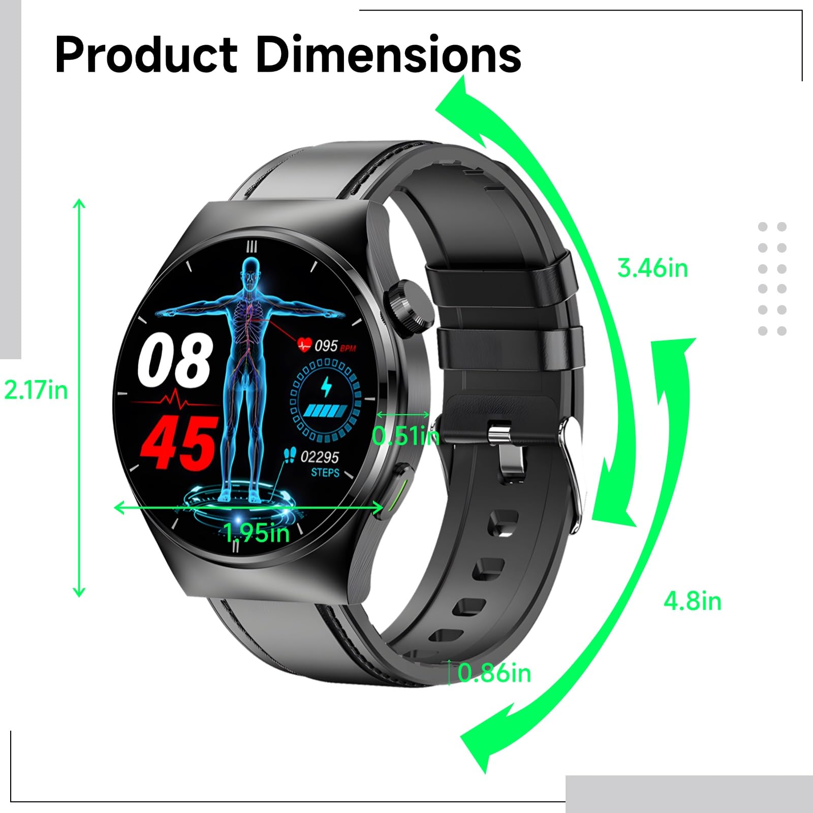 Men's Smart Fitness Tracker Watch with Heart Rate & Blood Pressure Monitor, Call Function, Black Silicone Strap - Perfect for Running, Gym Workouts & Daily Activity Tracking
