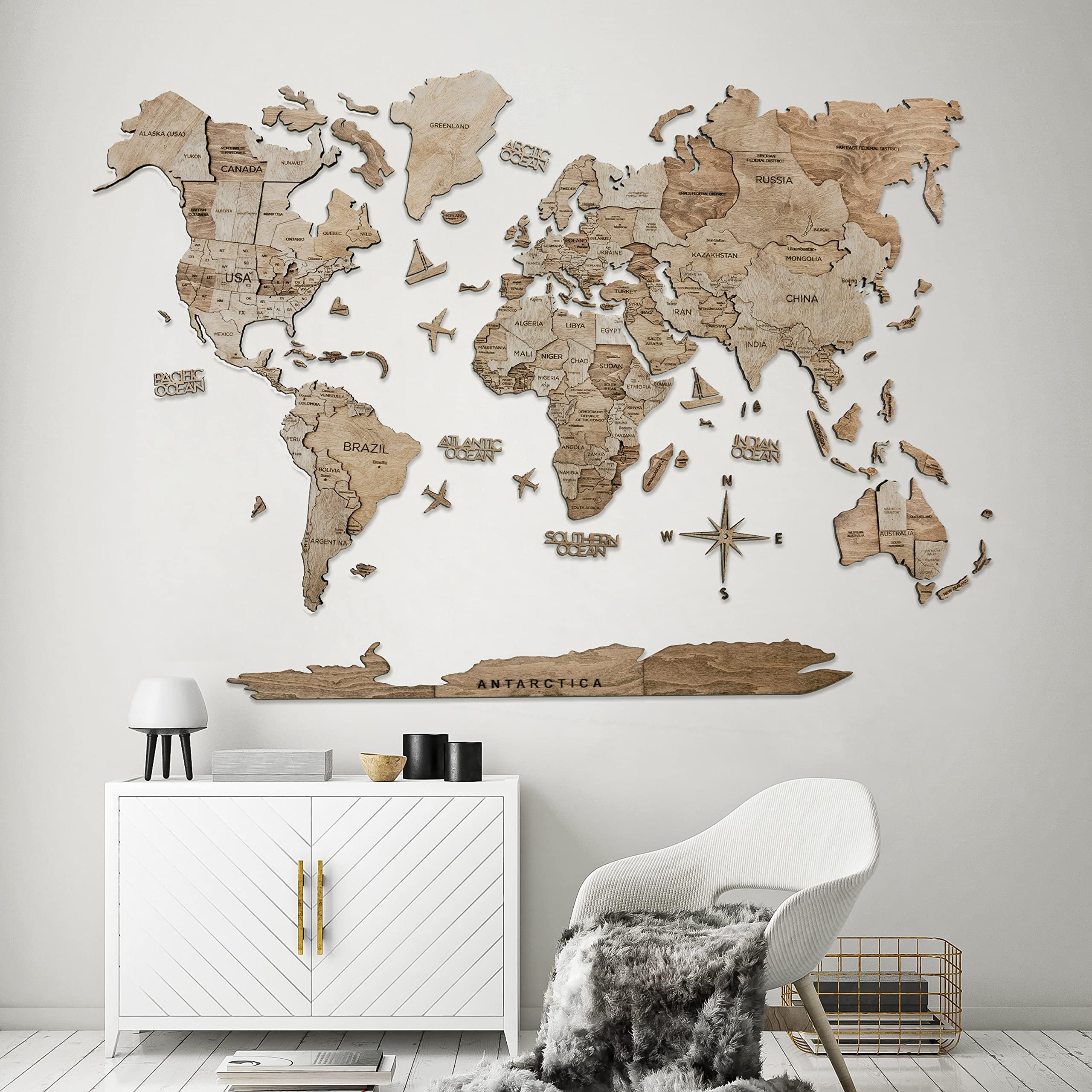 Handmade 3D Wooden World Map Wall Art - Large Wall Decor for Travel Tracking | Perfect for Home, Kitchen & Office Decor | Great Gift for Travel Lovers (Large Size, Terra Color)