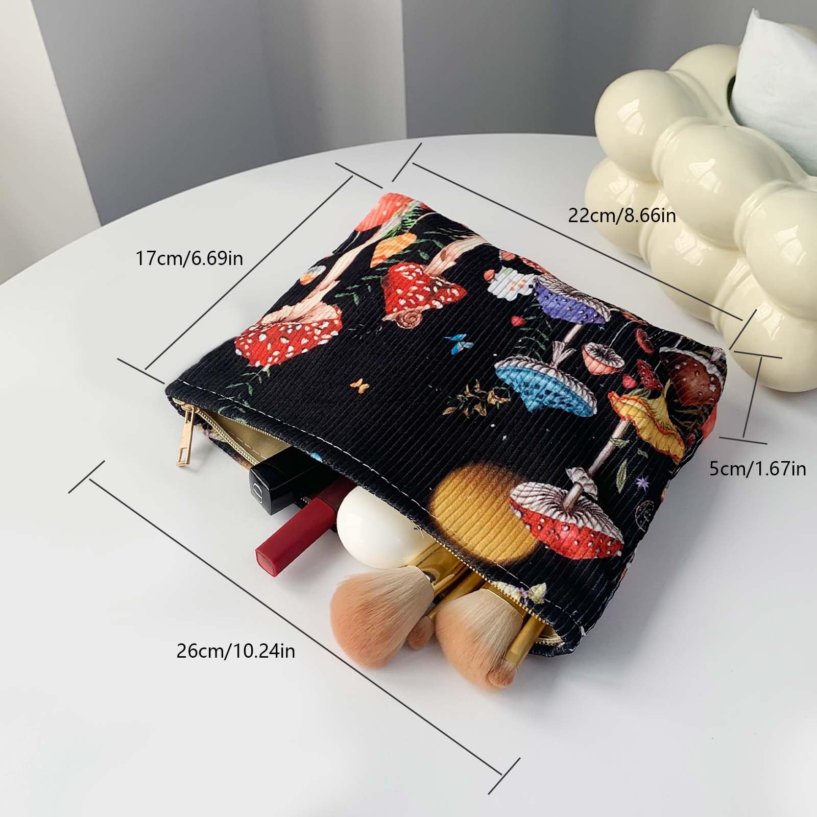 Cute Mushroom Makeup Bag with Zipper - Soft Cosmetic Pouch for Women | Halloween Christmas Gift & Travel Storage