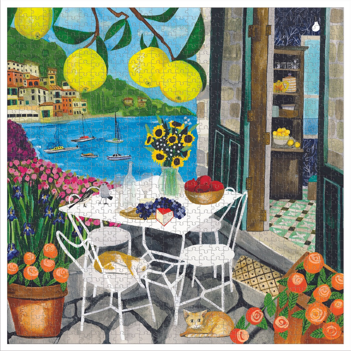 eeBoo Cats in Positano 1000-Piece Jigsaw Puzzle for Adults & Families - Italian Village Scenery, Challenging Puzzle Game for Home Decor, Family Bonding & Relaxation