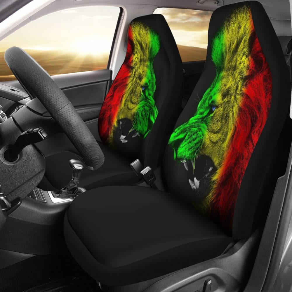 Rasta Lion Roaring Car Seat Covers - Vibrant Jamaican Style Car Accessories for Jeep, Truck & SUV - Perfect Gift for Reggae Fans & Car Enthusiasts (Use for Road Trips, Daily Commutes & Vehicle Protection)