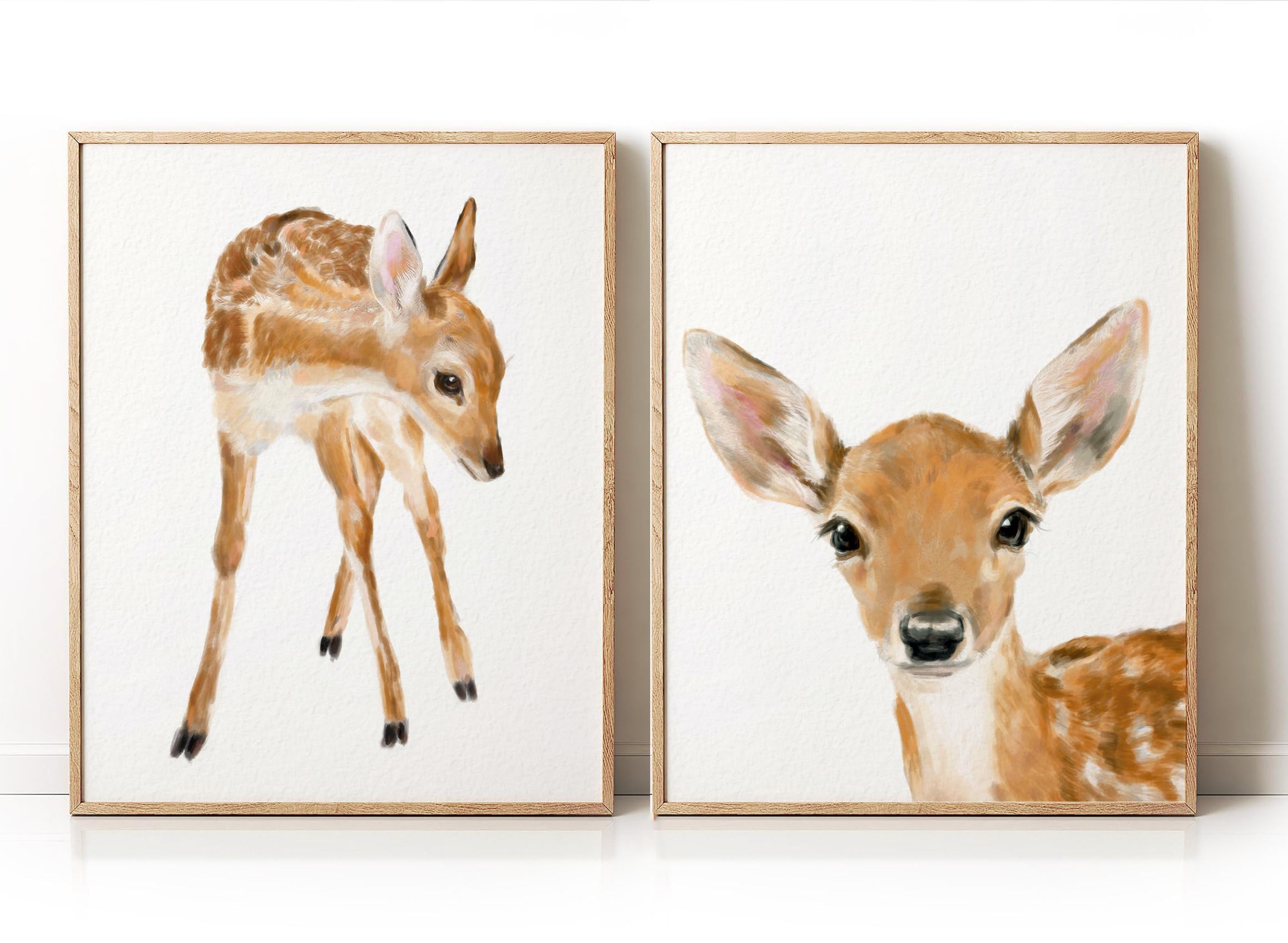 Baby Fawn Art Prints - Set of 2 Boho Nursery Wall Decor | Adorable Woodland Deer Animal Prints for Girls Bedroom | UNFRAMED 16x20 Inches | Signed by Artist | Perfect for Nursery Decor, Baby Shower Gift & Kids Room Wall Art