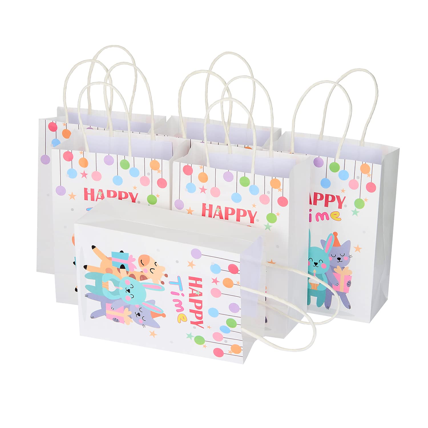 16Pcs Happy Party Favor Bags with Handles - 5.9x8.26x3.15-inch Gift Bags for Birthday, Wedding & Baby Shower Favors - Bulk Paper Bags for Candy, Treats & Small Gifts by BaShiDer